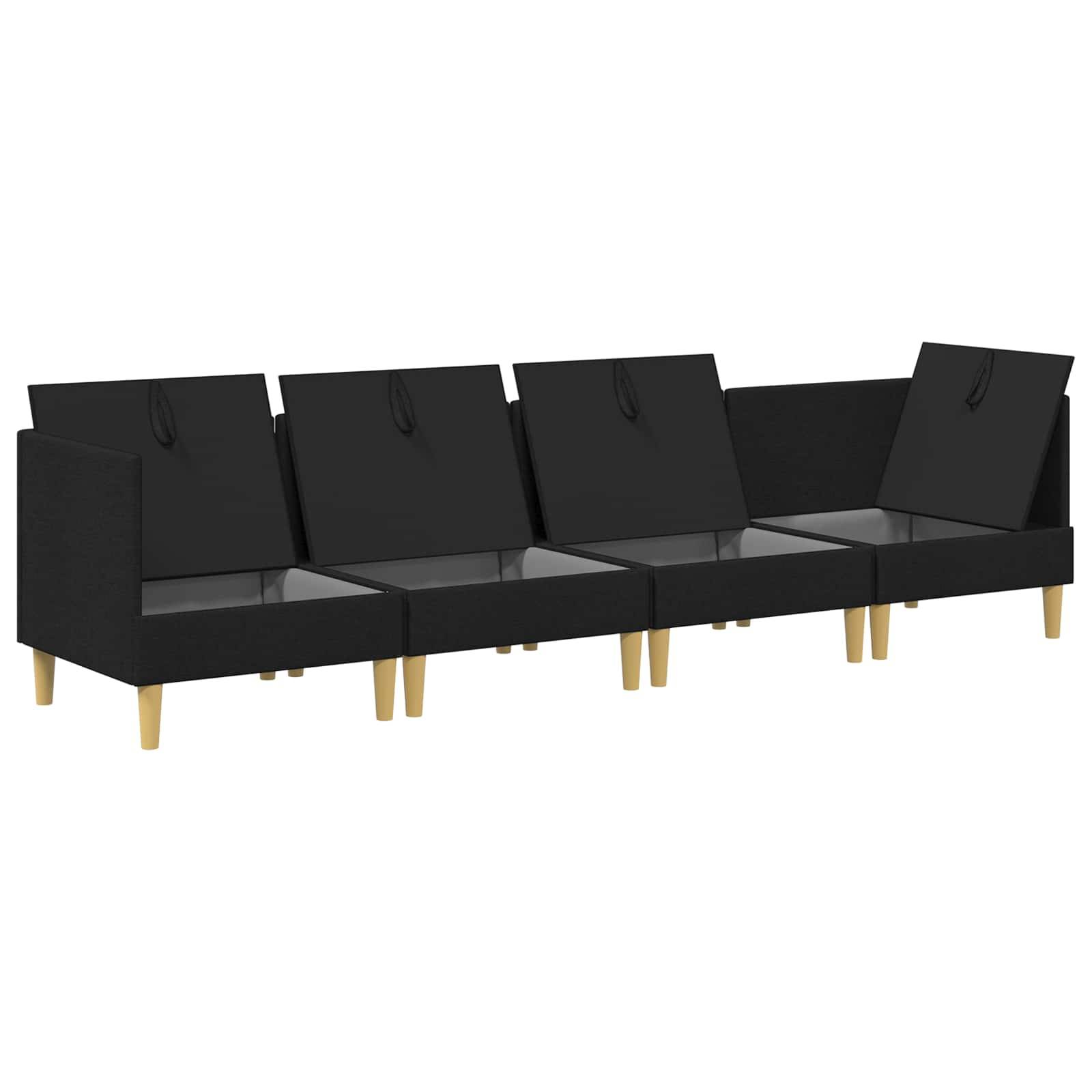 vidaXL Wohnzimmergarnitur mit Kissen mit Speicher 4 pcs Schwarz Stoff