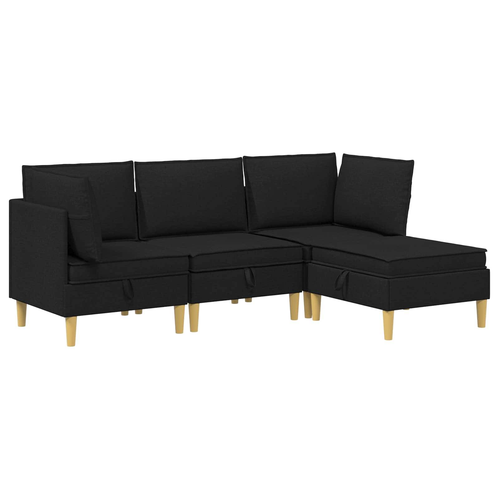 vidaXL Wohnzimmergarnitur mit Kissen mit Speicher 4 pcs Schwarz Stoff