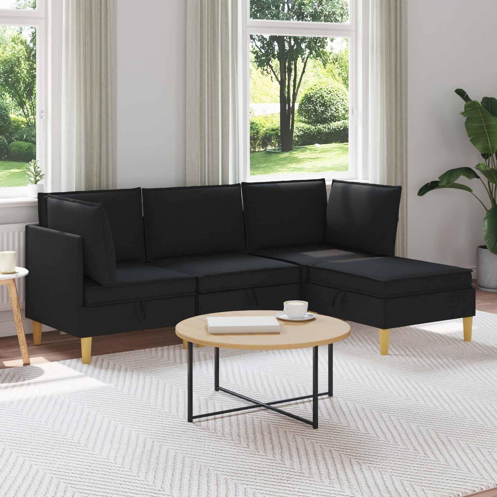 vidaXL Wohnzimmergarnitur mit Kissen mit Speicher 4 pcs Schwarz Stoff