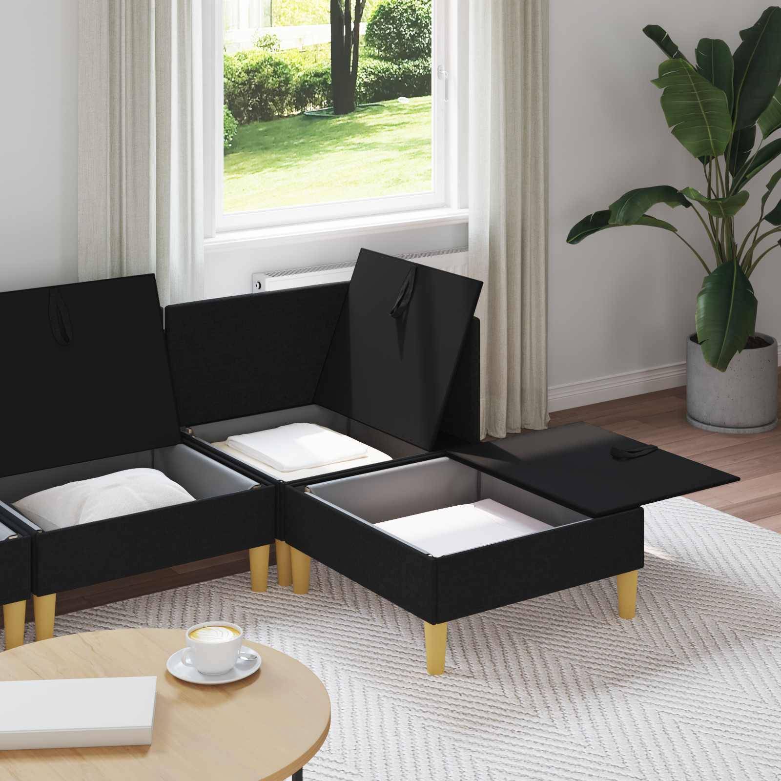 vidaXL Wohnzimmergarnitur mit Kissen mit Speicher 4 pcs Schwarz Stoff