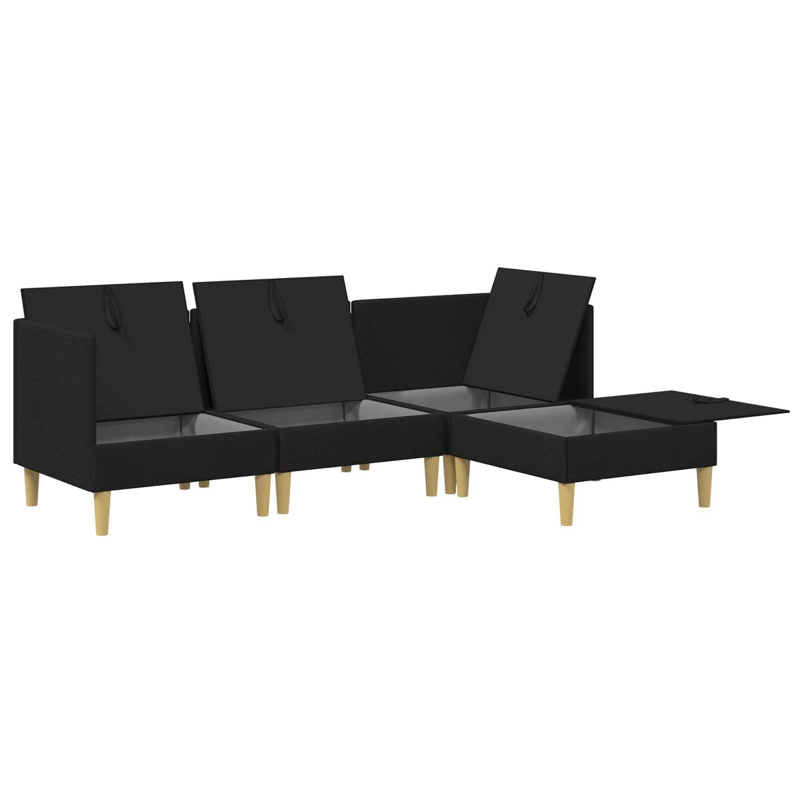 vidaXL Wohnzimmergarnitur mit Kissen mit Speicher 4 pcs Schwarz Stoff