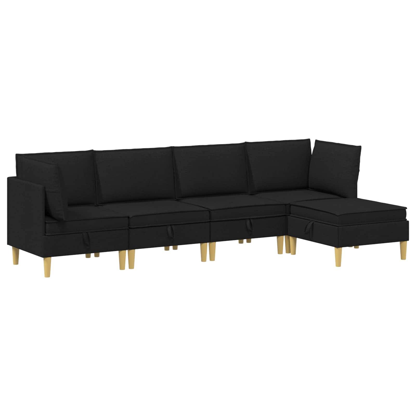 vidaXL Wohnzimmergarnitur mit Kissen mit Speicher 5 pcs Schwarz Stoff