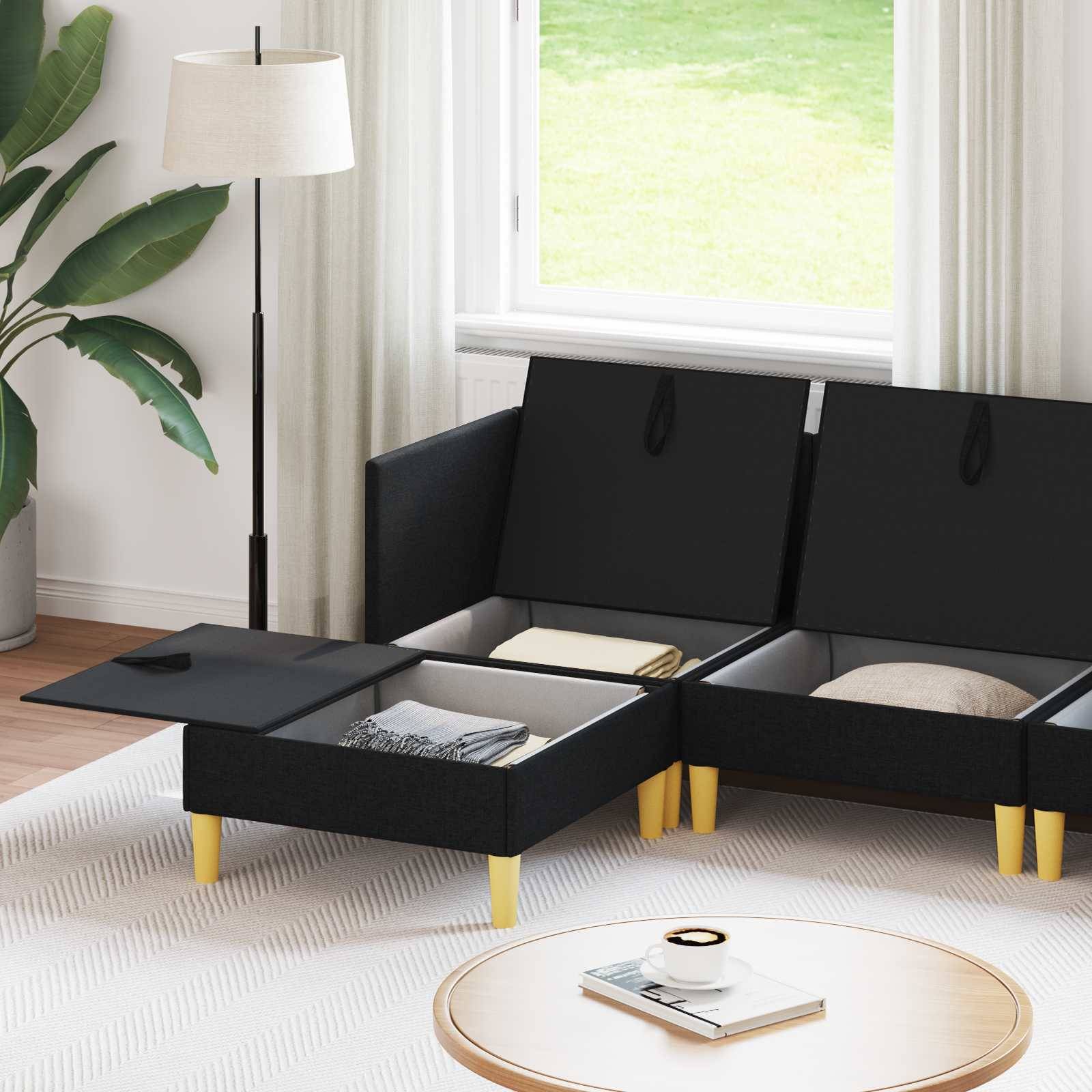 vidaXL Wohnzimmergarnitur mit Kissen mit Speicher 5 pcs Schwarz Stoff