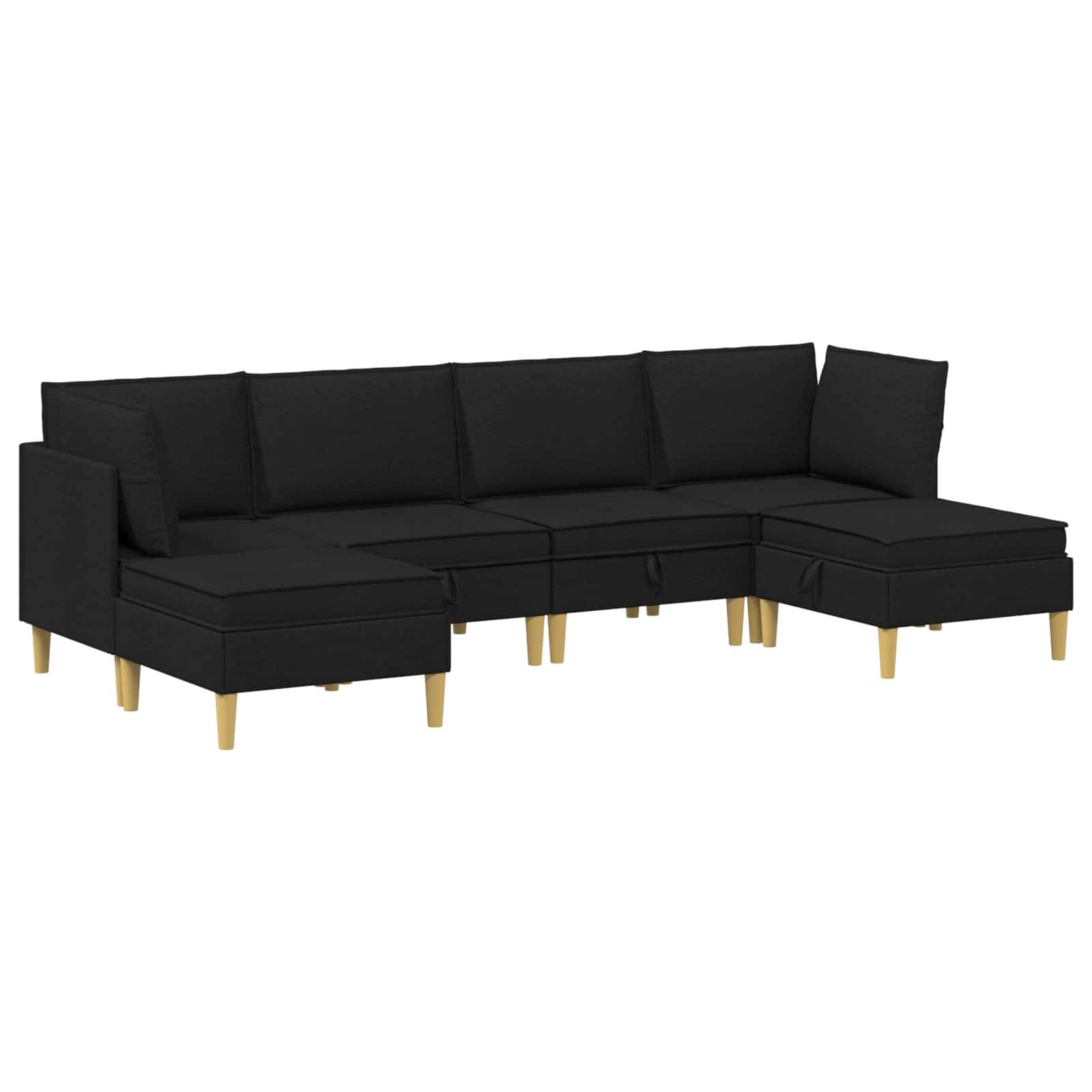 vidaXL Wohnzimmergarnitur mit Kissen mit Speicher 6 pcs Schwarz Stoff