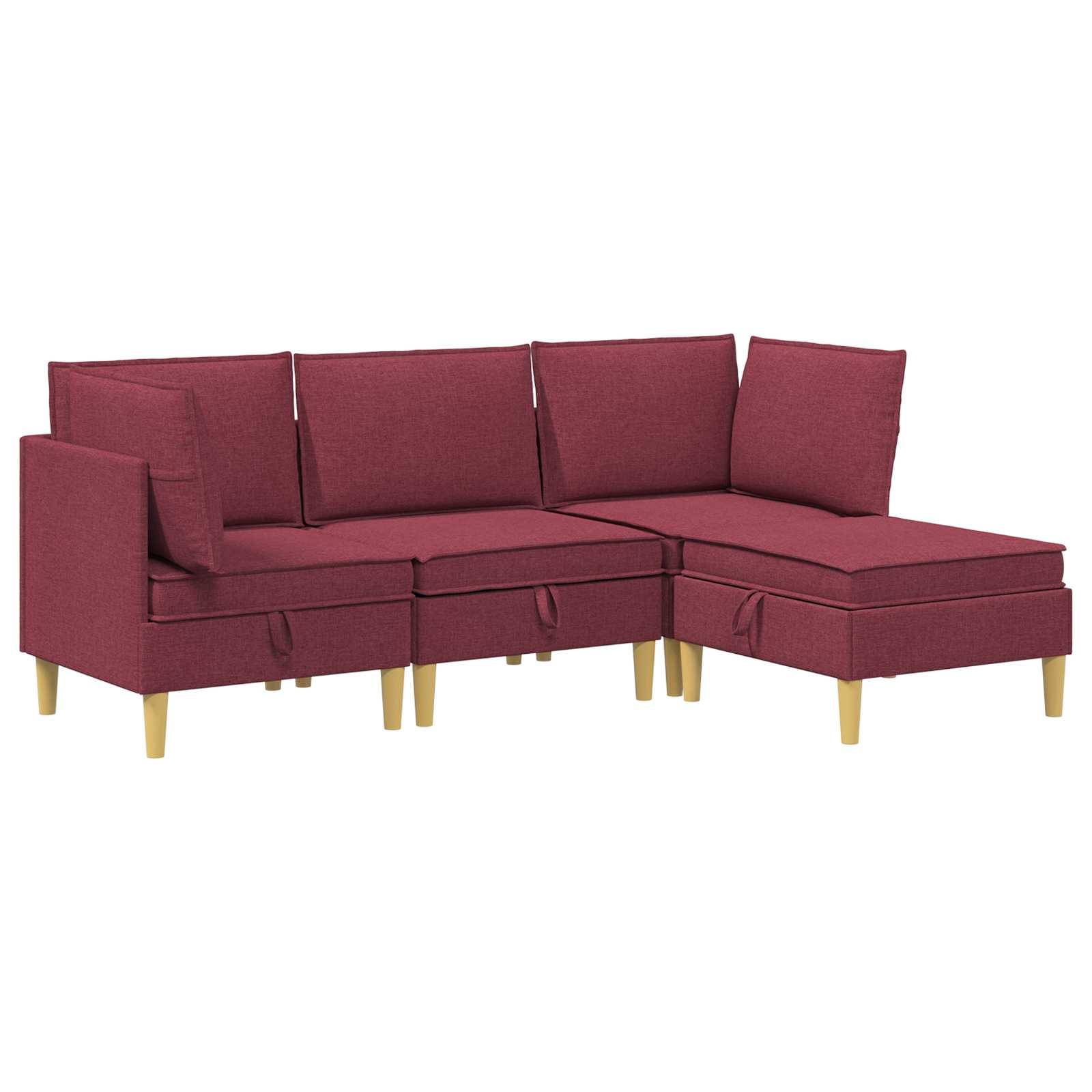 vidaXL Wohnzimmergarnitur mit Kissen mit Speicher 4 pcs Weinrot Stoff