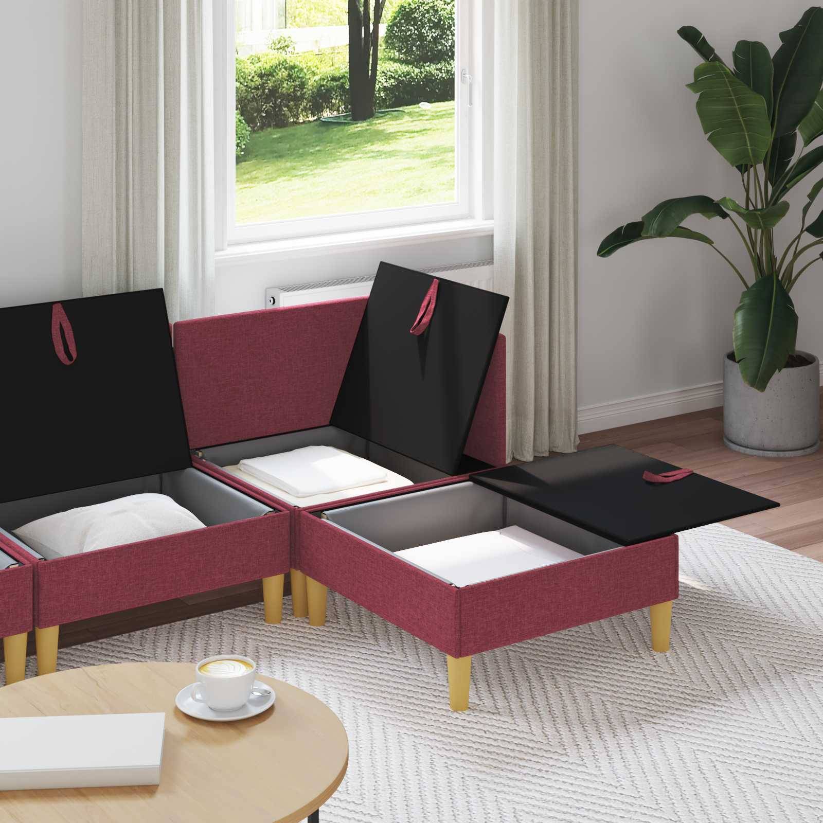vidaXL Wohnzimmergarnitur mit Kissen mit Speicher 4 pcs Weinrot Stoff