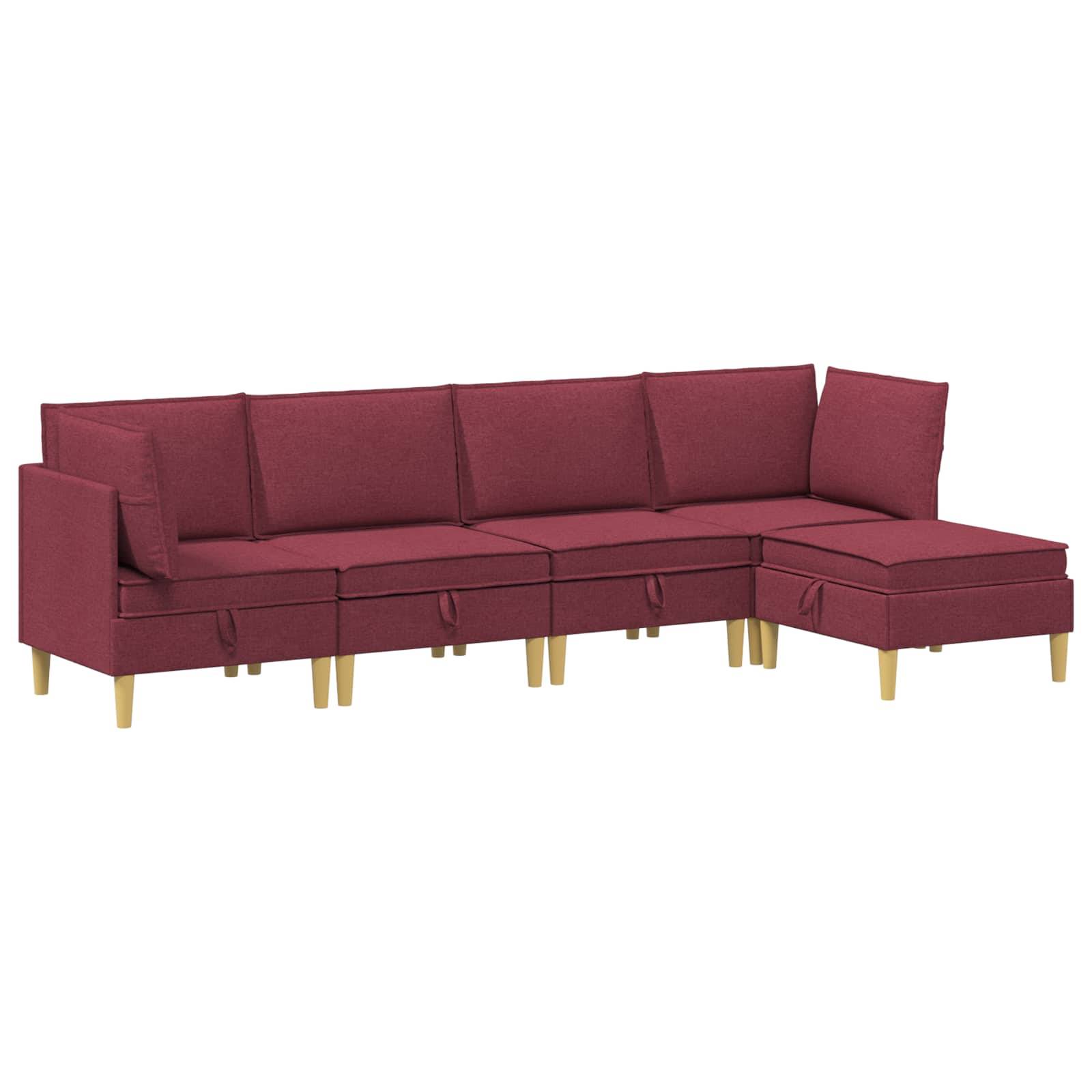 vidaXL Wohnzimmergarnitur mit Kissen mit Speicher 5 pcs Weinrot Stoff