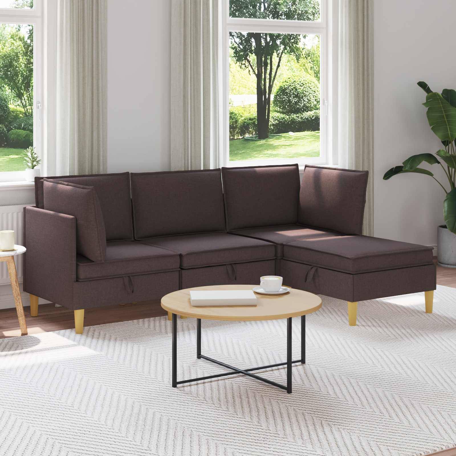 vidaXL Wohnzimmergarnitur mit Kissen 4 pcs Dunkelbraun Stoff