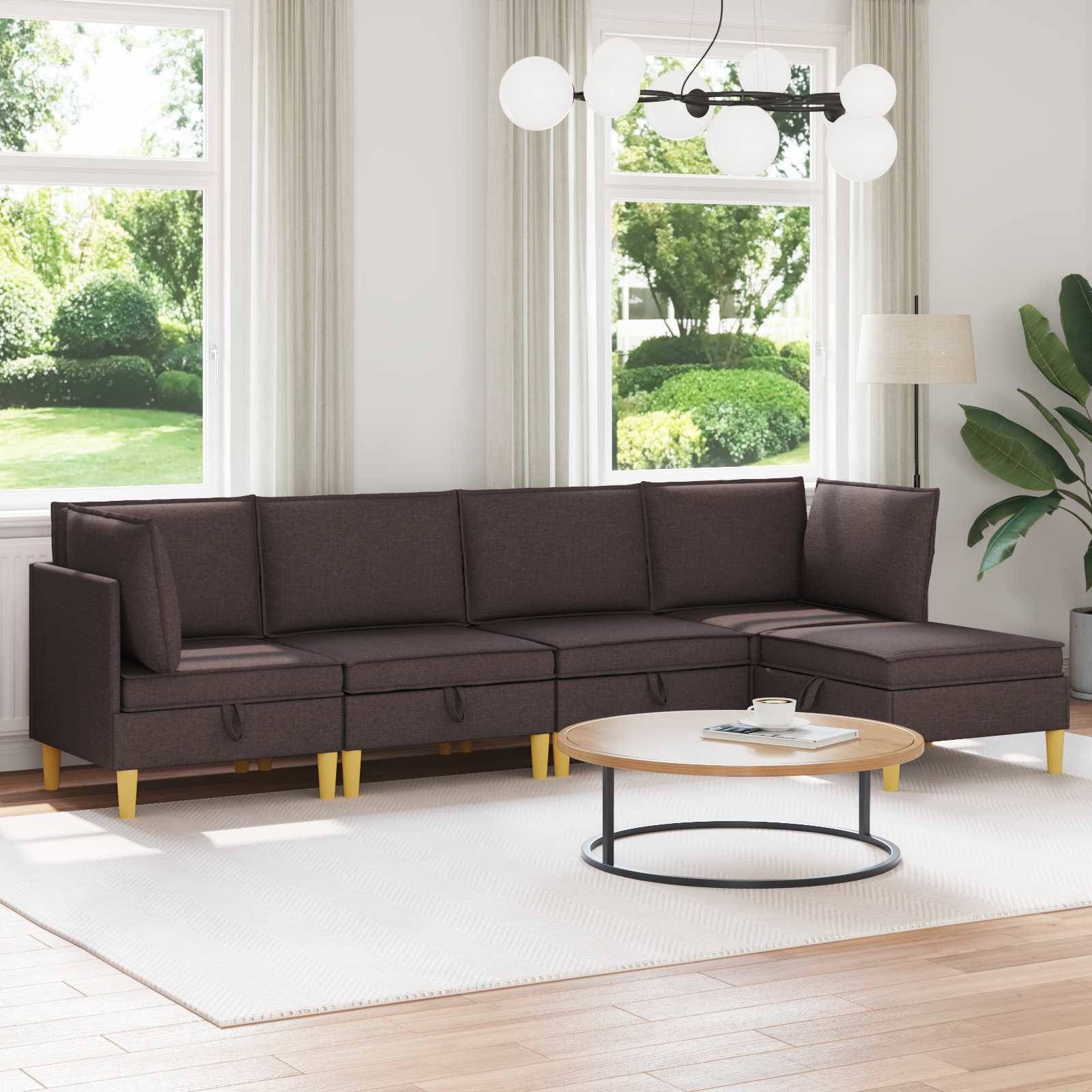 vidaXL Wohnzimmergarnitur mit Kissen 5 pcs Dunkelbraun Stoff