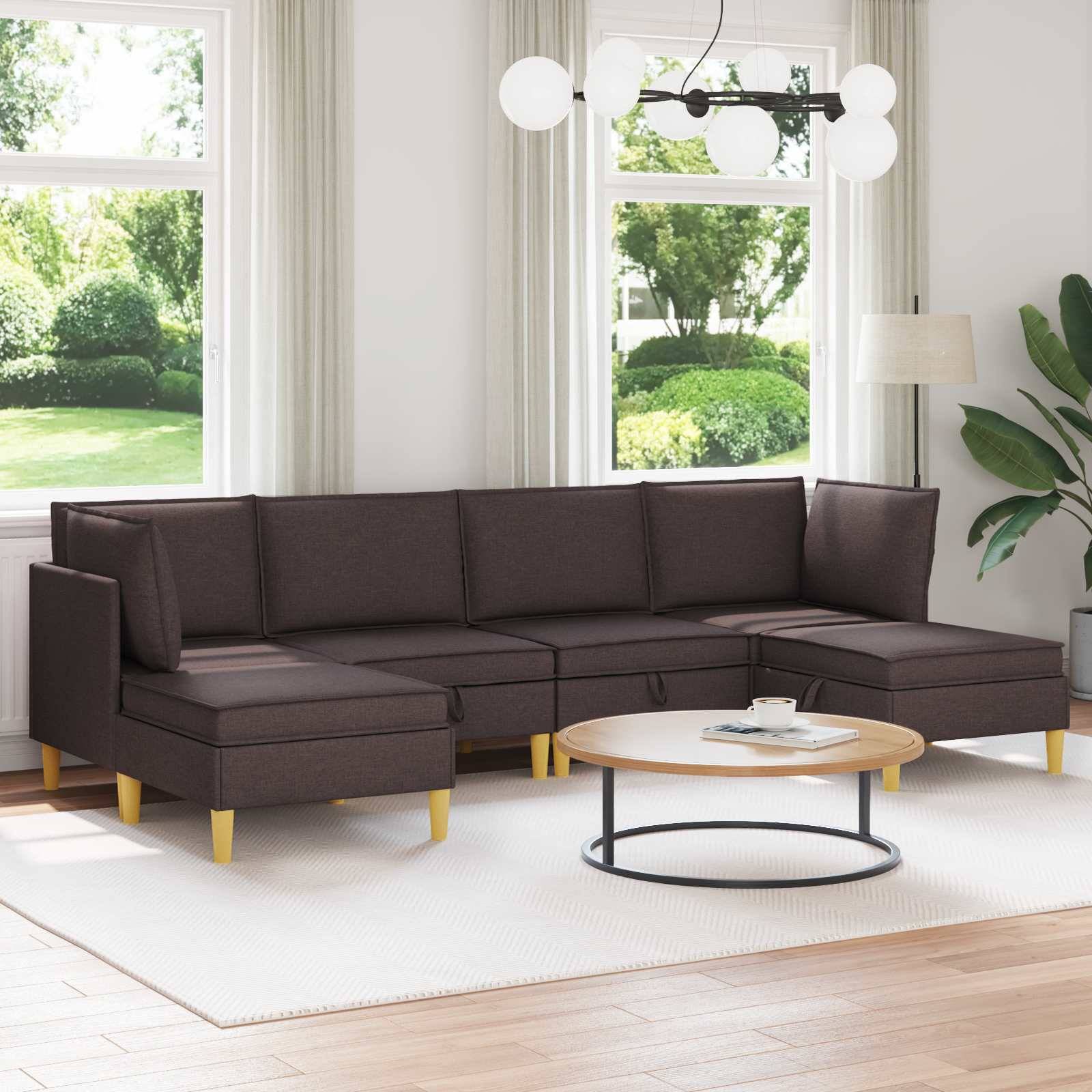 vidaXL Wohnzimmergarnitur mit Kissen 6 pcs Dunkelbraun Stoff
