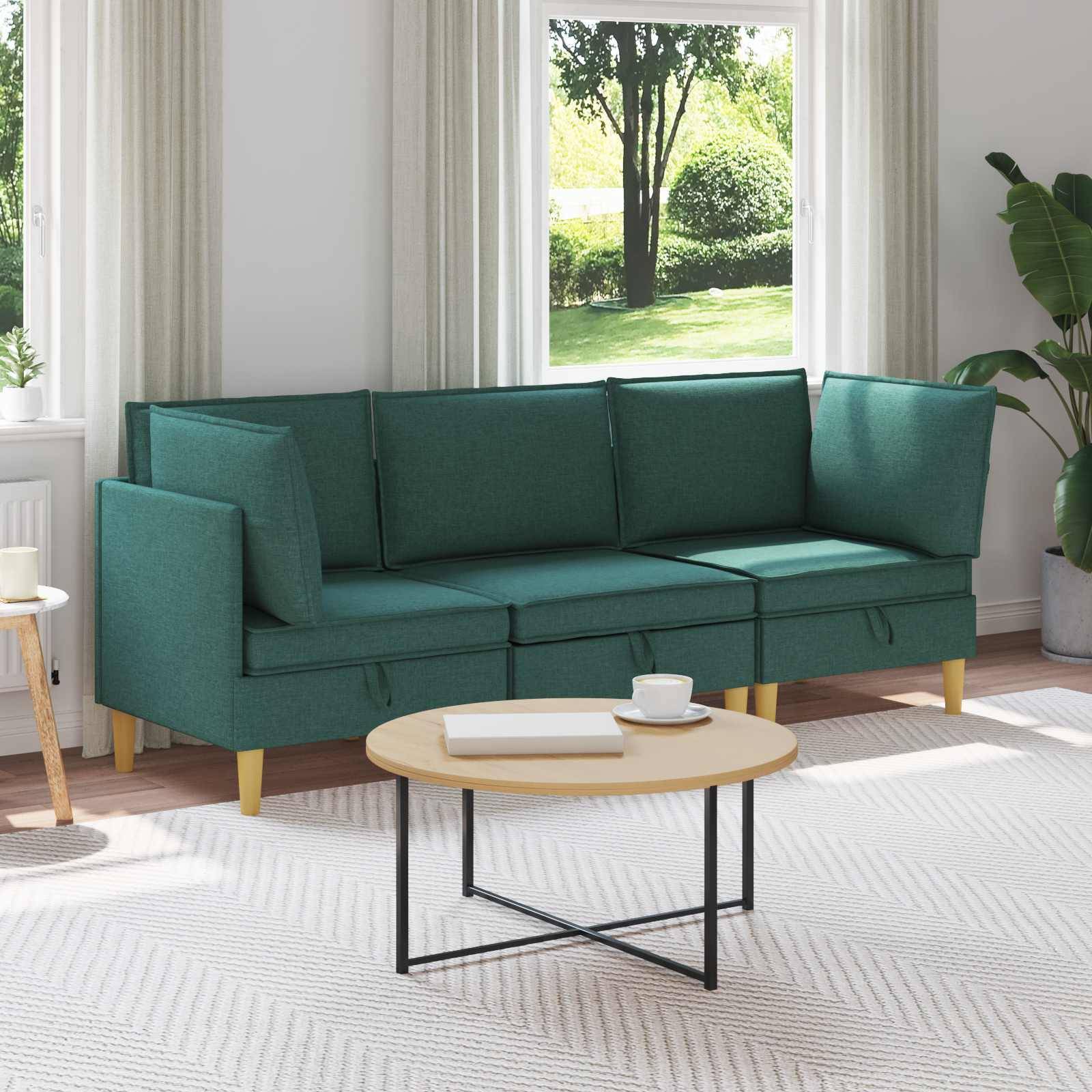 vidaXL Wohnzimmergarnitur mit Kissen 3 pcs Dunkelgrün Stoff