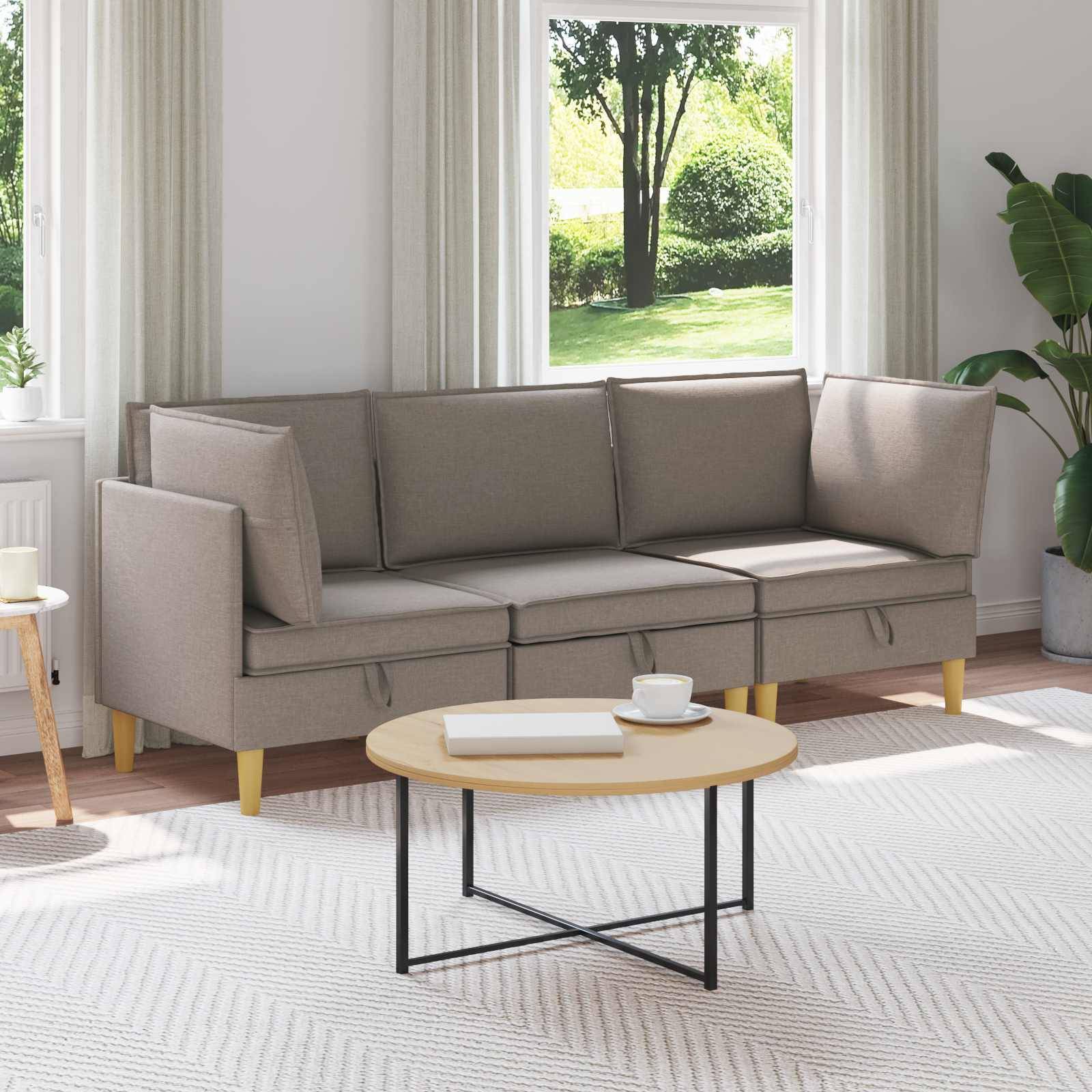 vidaXL Wohnzimmergarnitur mit Kissen mit Speicher 3 pcs Taupe Stoff