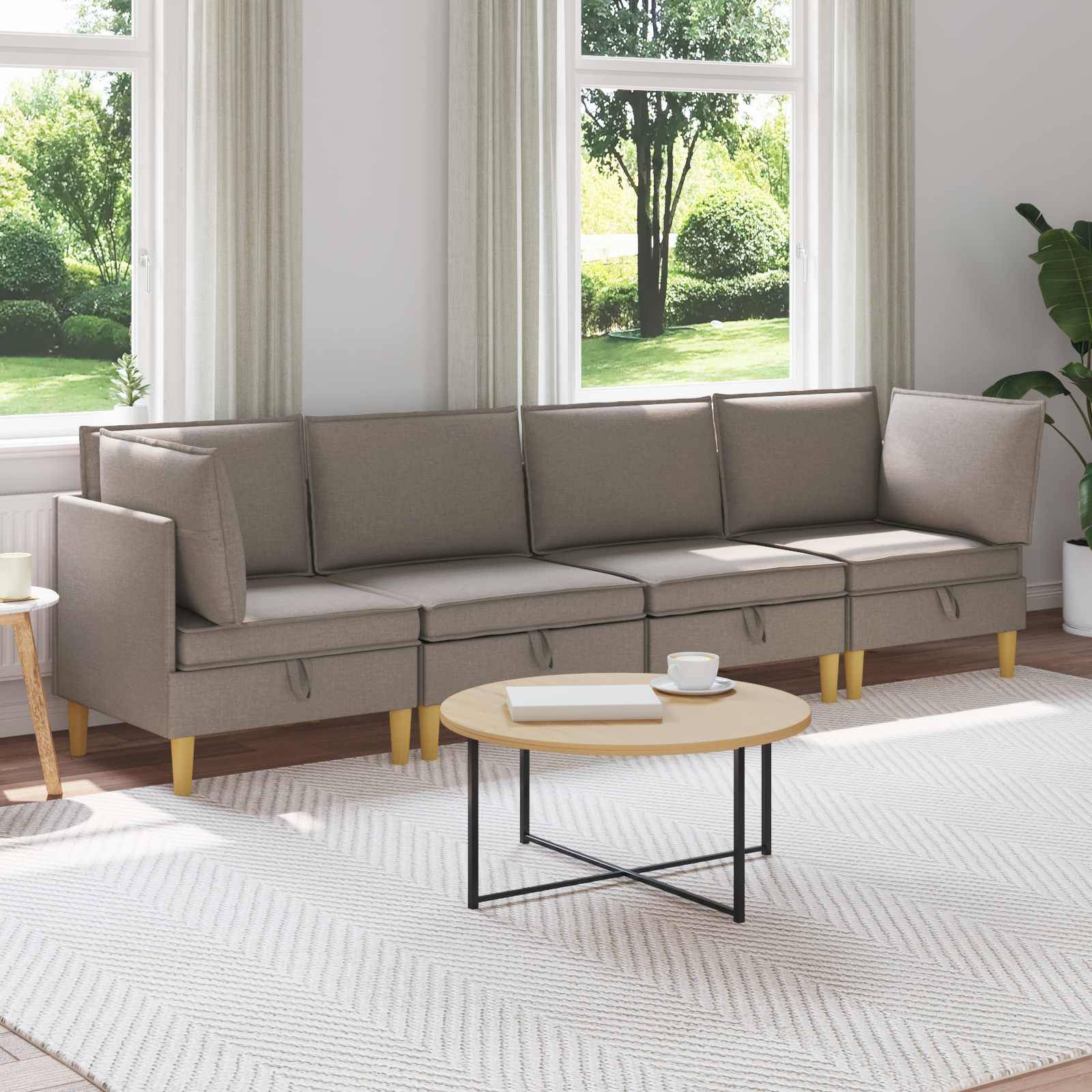 vidaXL Wohnzimmergarnitur mit Kissen mit Speicher 4 pcs Taupe Stoff