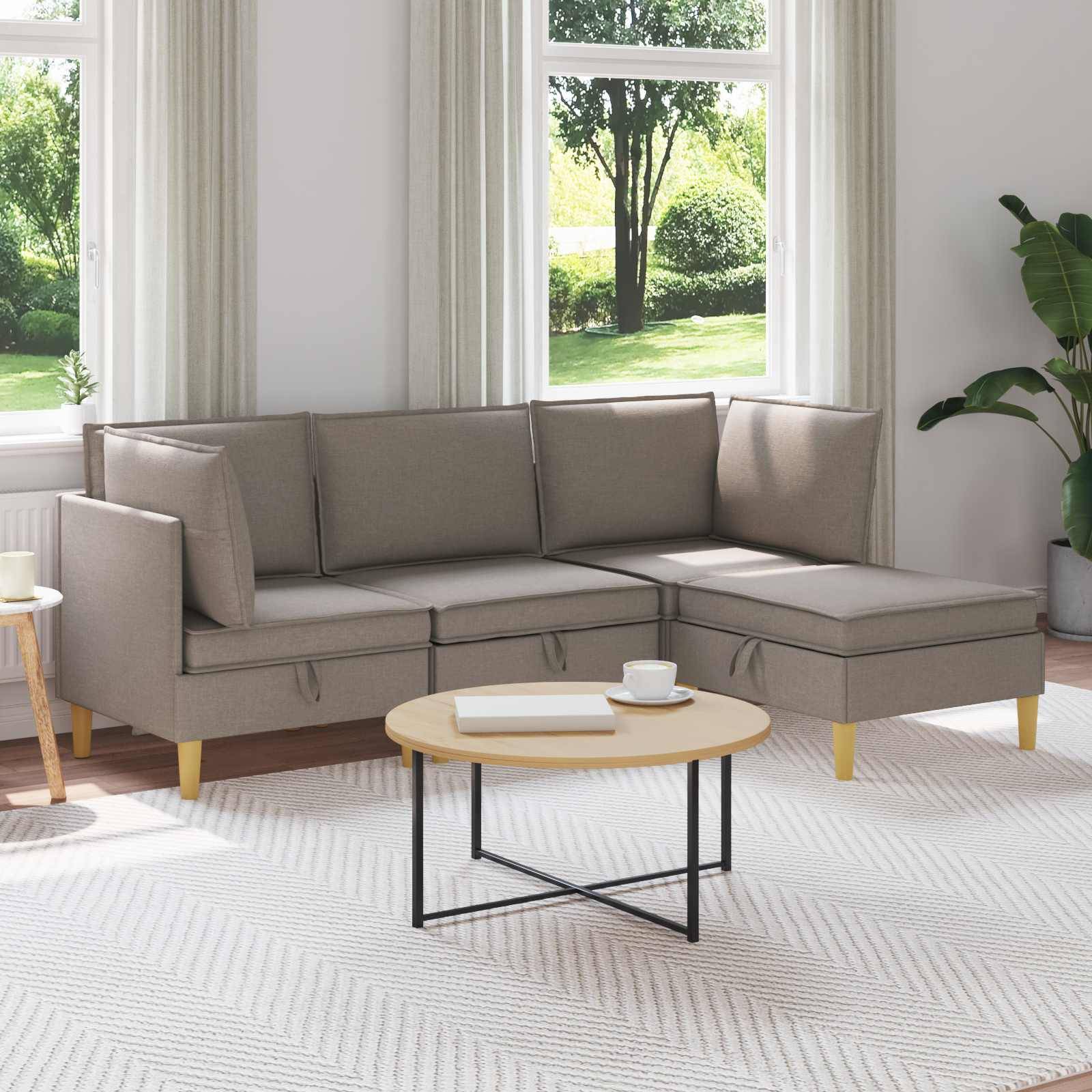 vidaXL Wohnzimmergarnitur mit Kissen mit Speicher 4 pcs Taupe Stoff