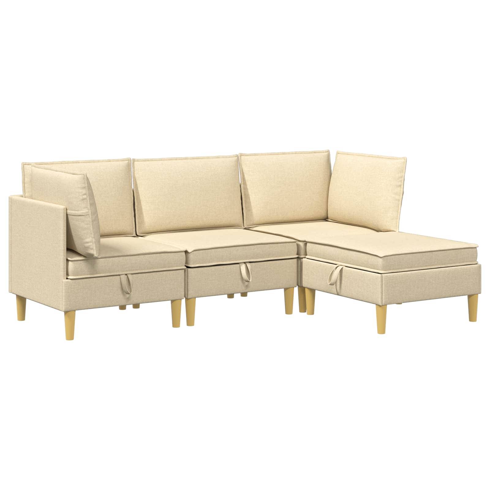 vidaXL Wohnzimmergarnitur mit Kissen mit Speicher 4 pcs Creme Stoff
