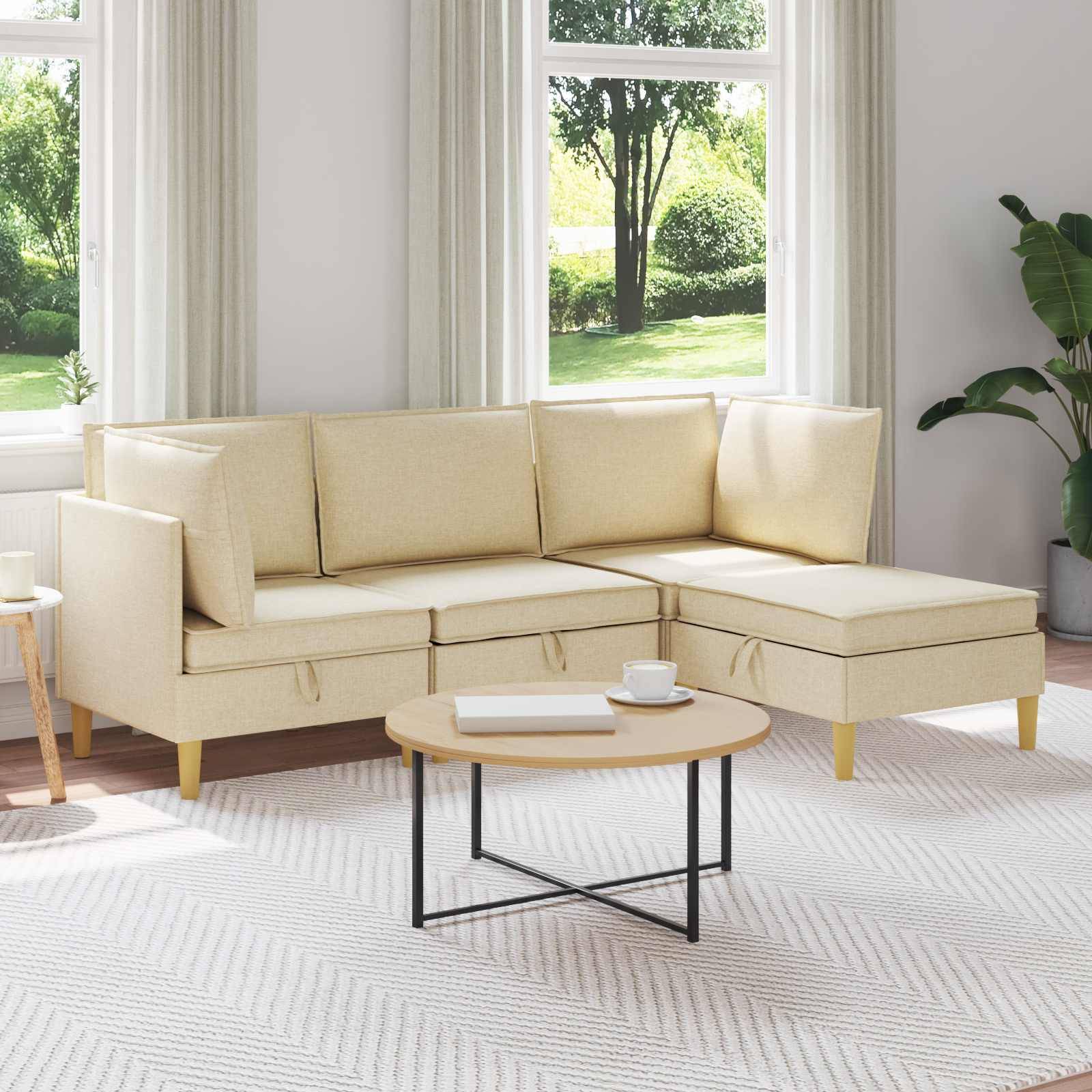 vidaXL Wohnzimmergarnitur mit Kissen mit Speicher 4 pcs Creme Stoff
