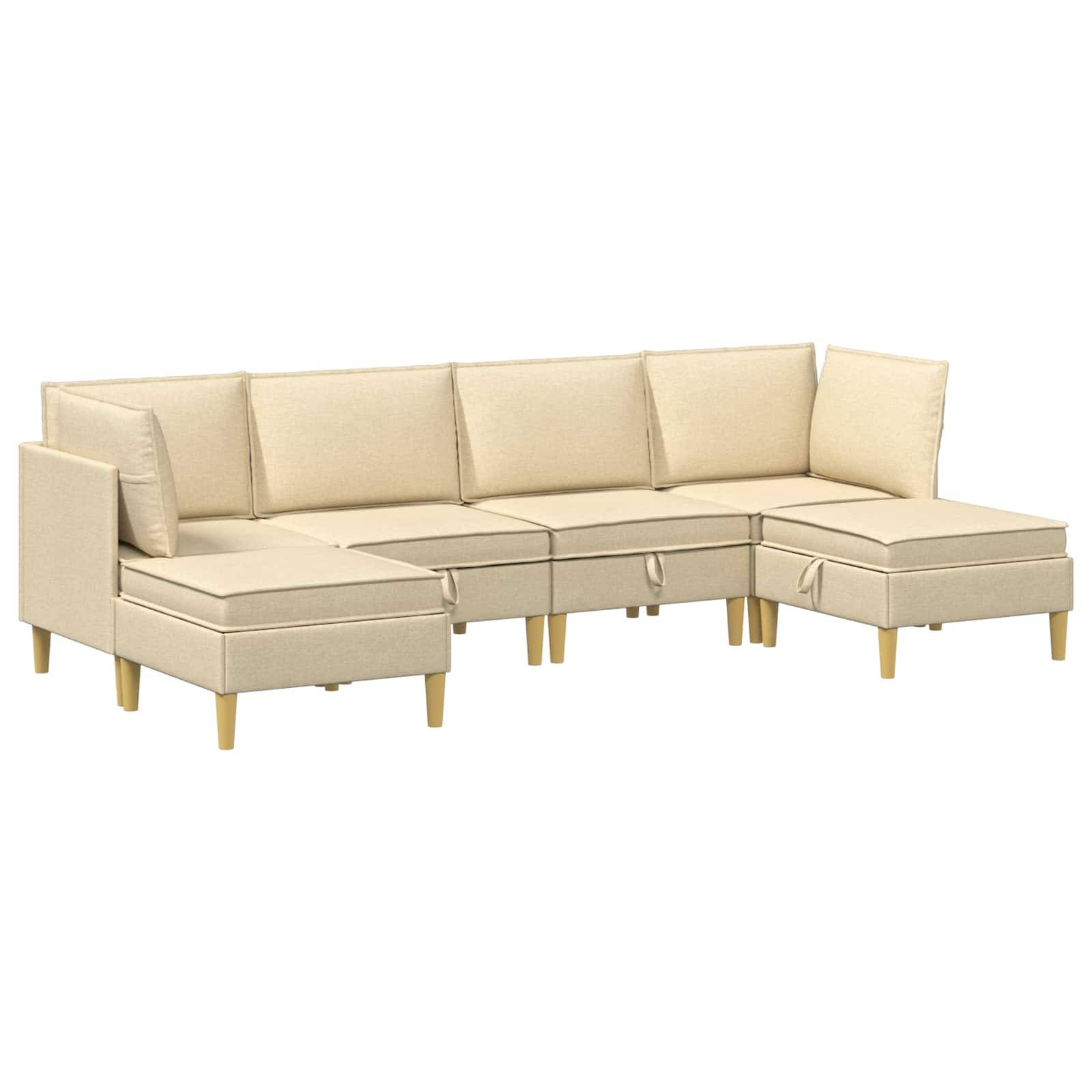 vidaXL Wohnzimmergarnitur mit Kissen mit Speicher 6 pcs Creme Stoff