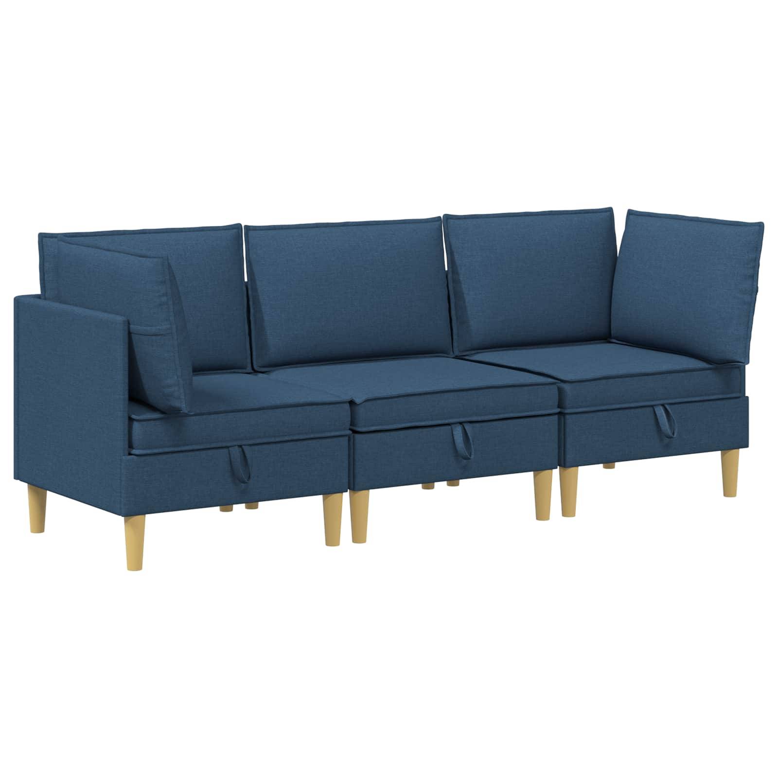 vidaXL Wohnzimmergarnitur mit Kissen mit Speicher 3 pcs Blau Stoff