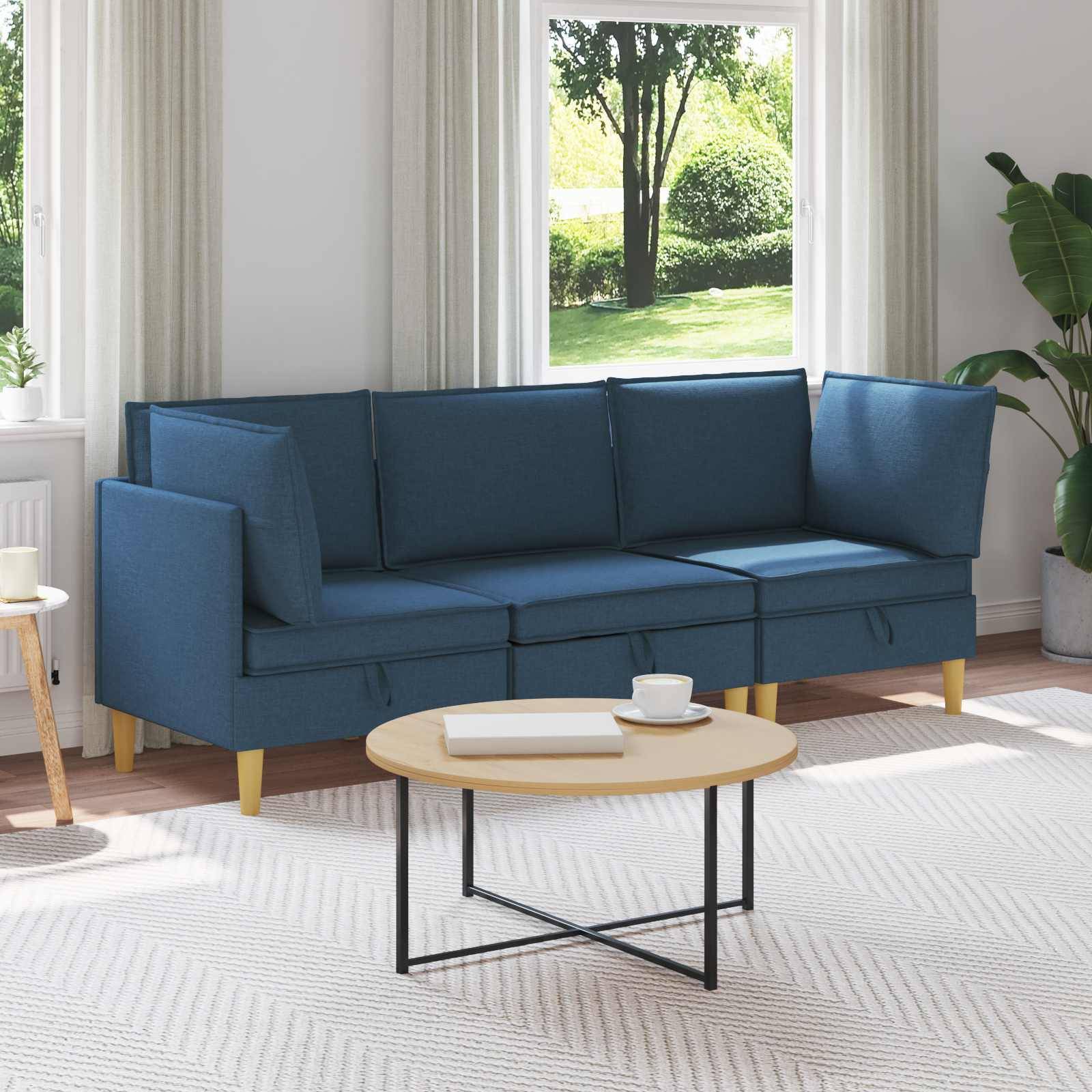 vidaXL Wohnzimmergarnitur mit Kissen mit Speicher 3 pcs Blau Stoff