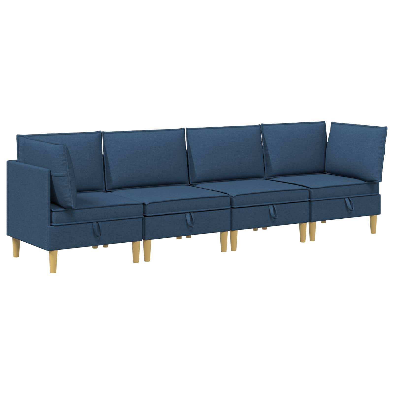 vidaXL Wohnzimmergarnitur mit Kissen mit Speicher 4 pcs Blau Stoff
