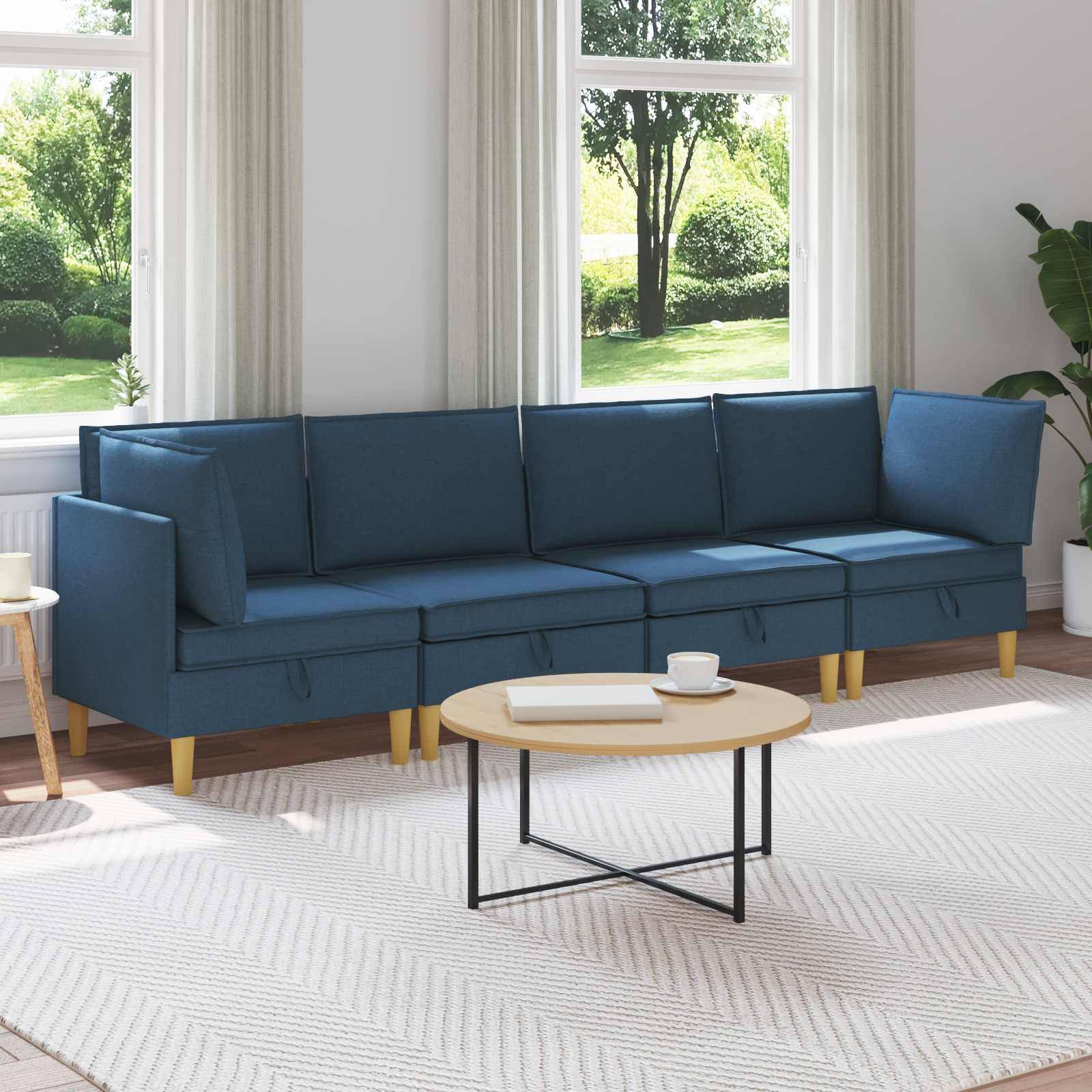 vidaXL Wohnzimmergarnitur mit Kissen mit Speicher 4 pcs Blau Stoff
