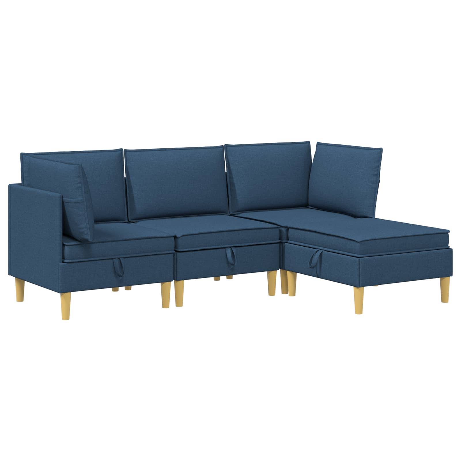 vidaXL Wohnzimmergarnitur mit Kissen mit Speicher 4 pcs Blau Stoff