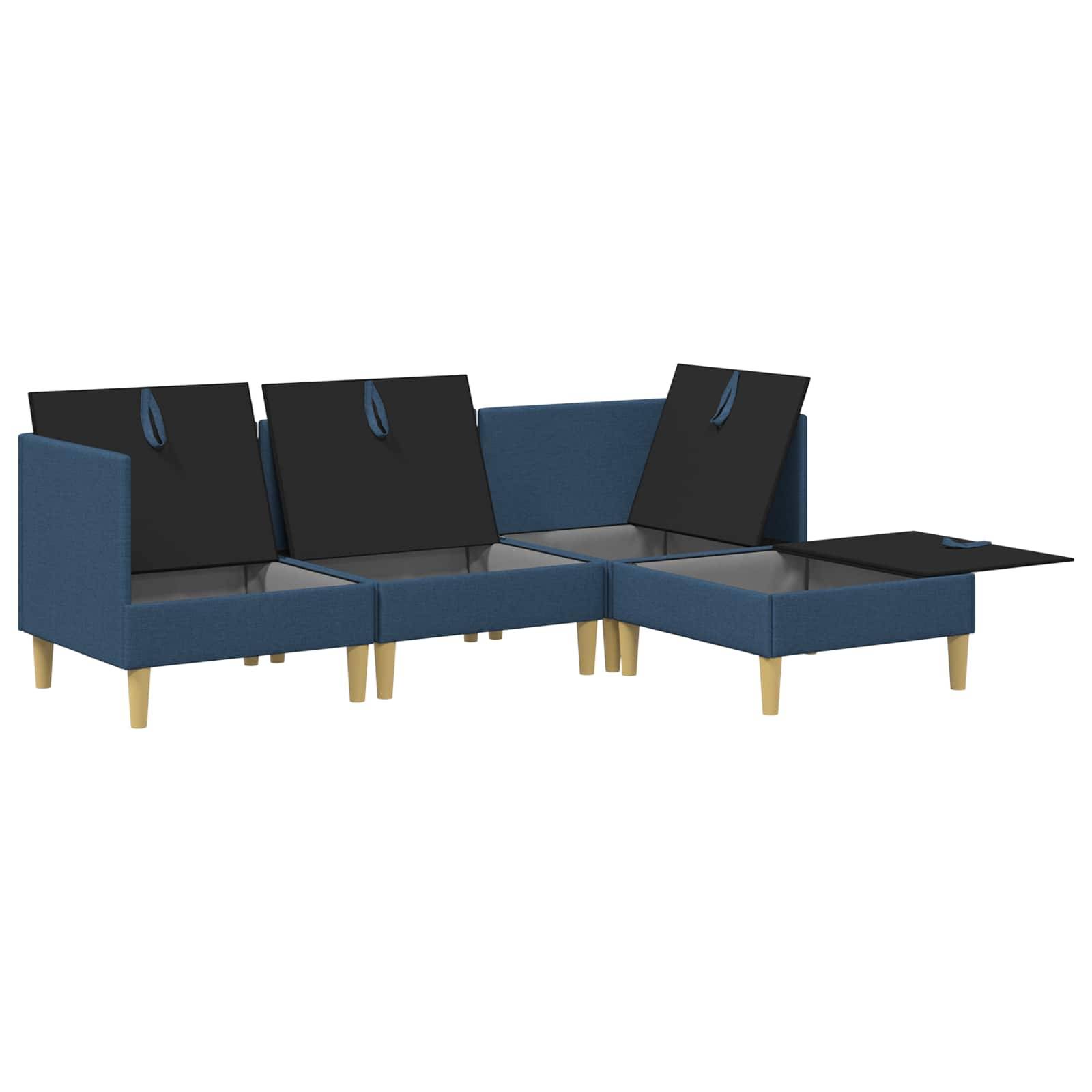 vidaXL Wohnzimmergarnitur mit Kissen mit Speicher 4 pcs Blau Stoff