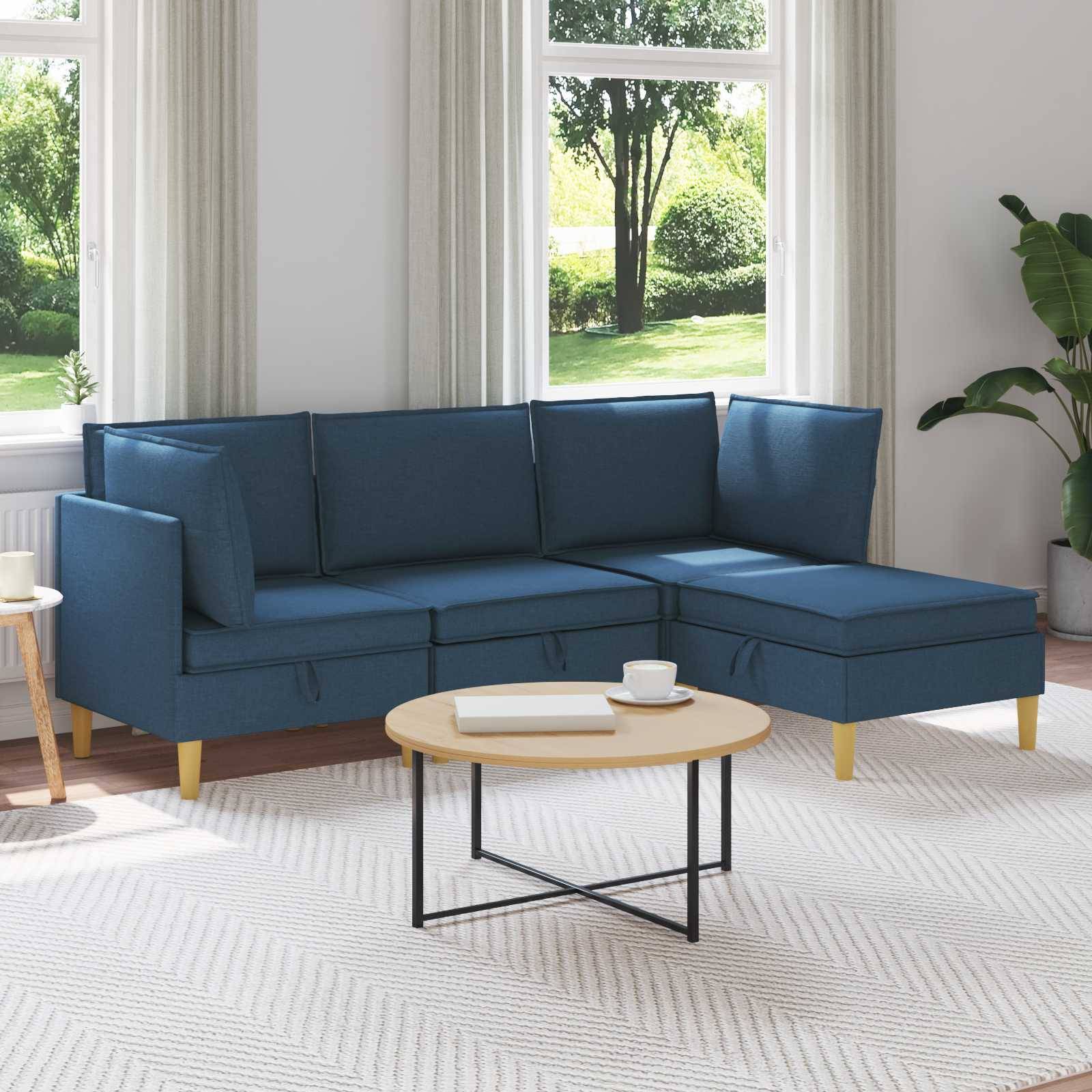 vidaXL Wohnzimmergarnitur mit Kissen mit Speicher 4 pcs Blau Stoff