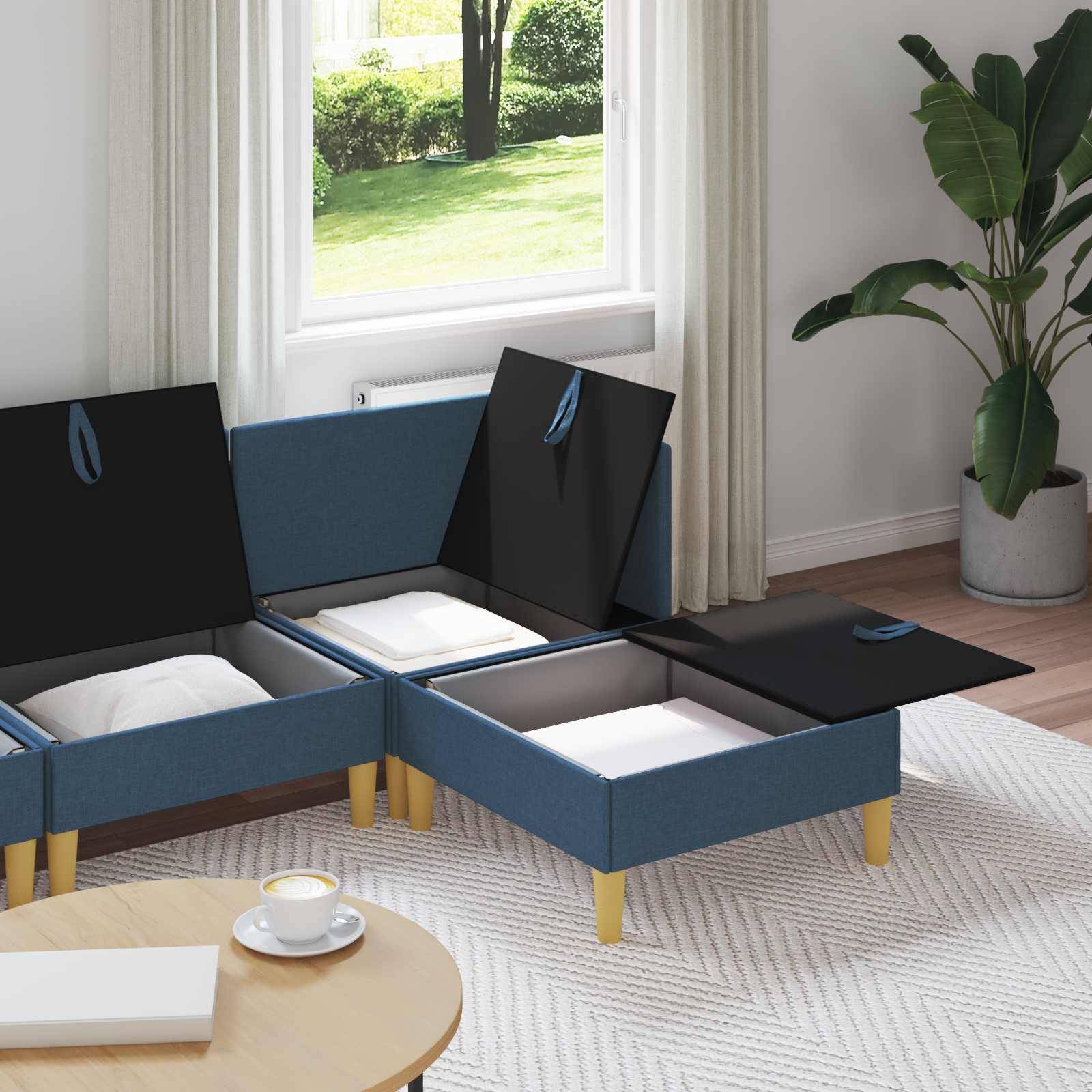 vidaXL Wohnzimmergarnitur mit Kissen mit Speicher 4 pcs Blau Stoff