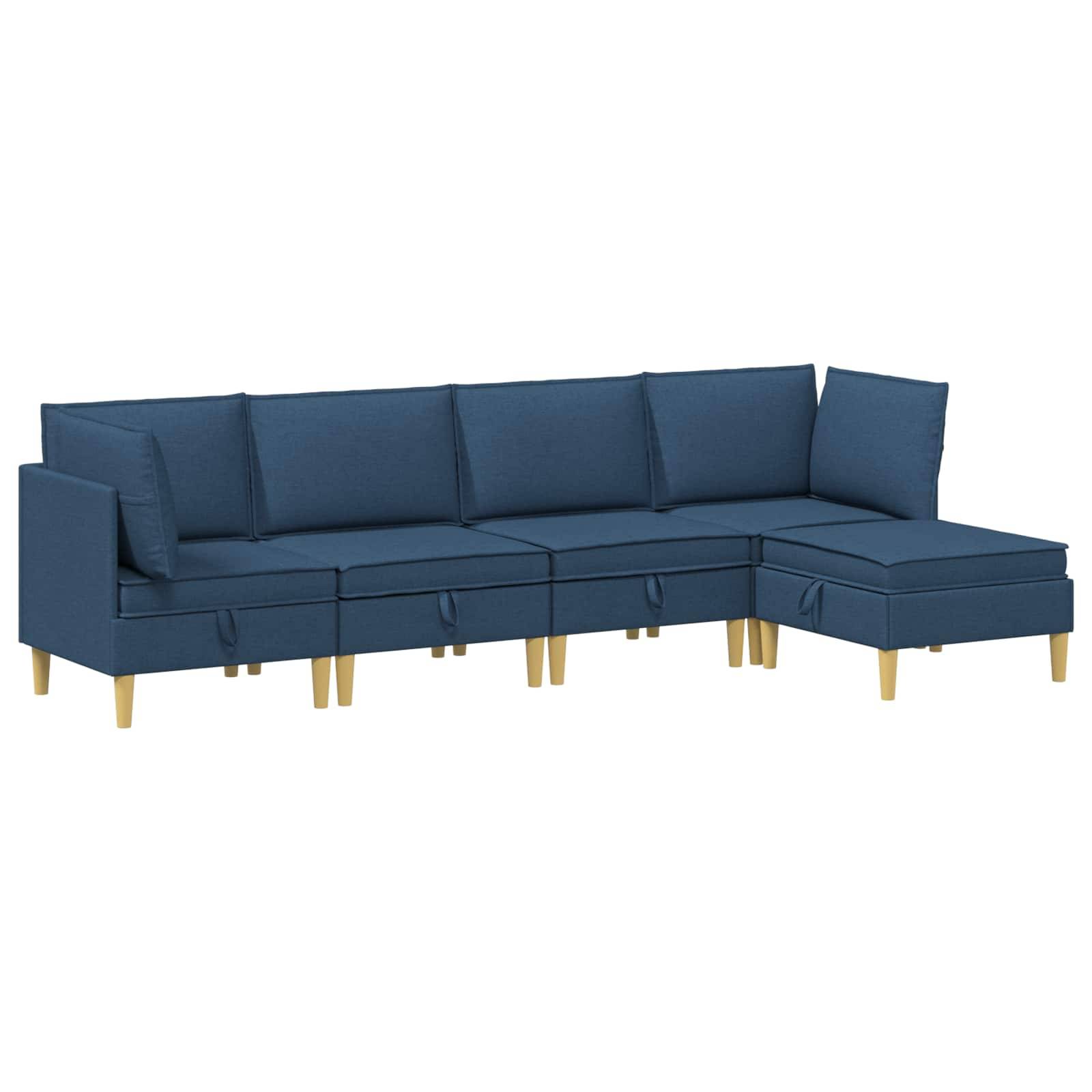 vidaXL Wohnzimmergarnitur mit Kissen mit Speicher 5 pcs Blau Stoff