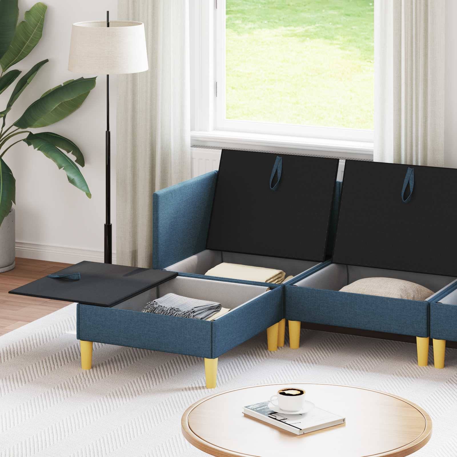 vidaXL Wohnzimmergarnitur mit Kissen mit Speicher 5 pcs Blau Stoff