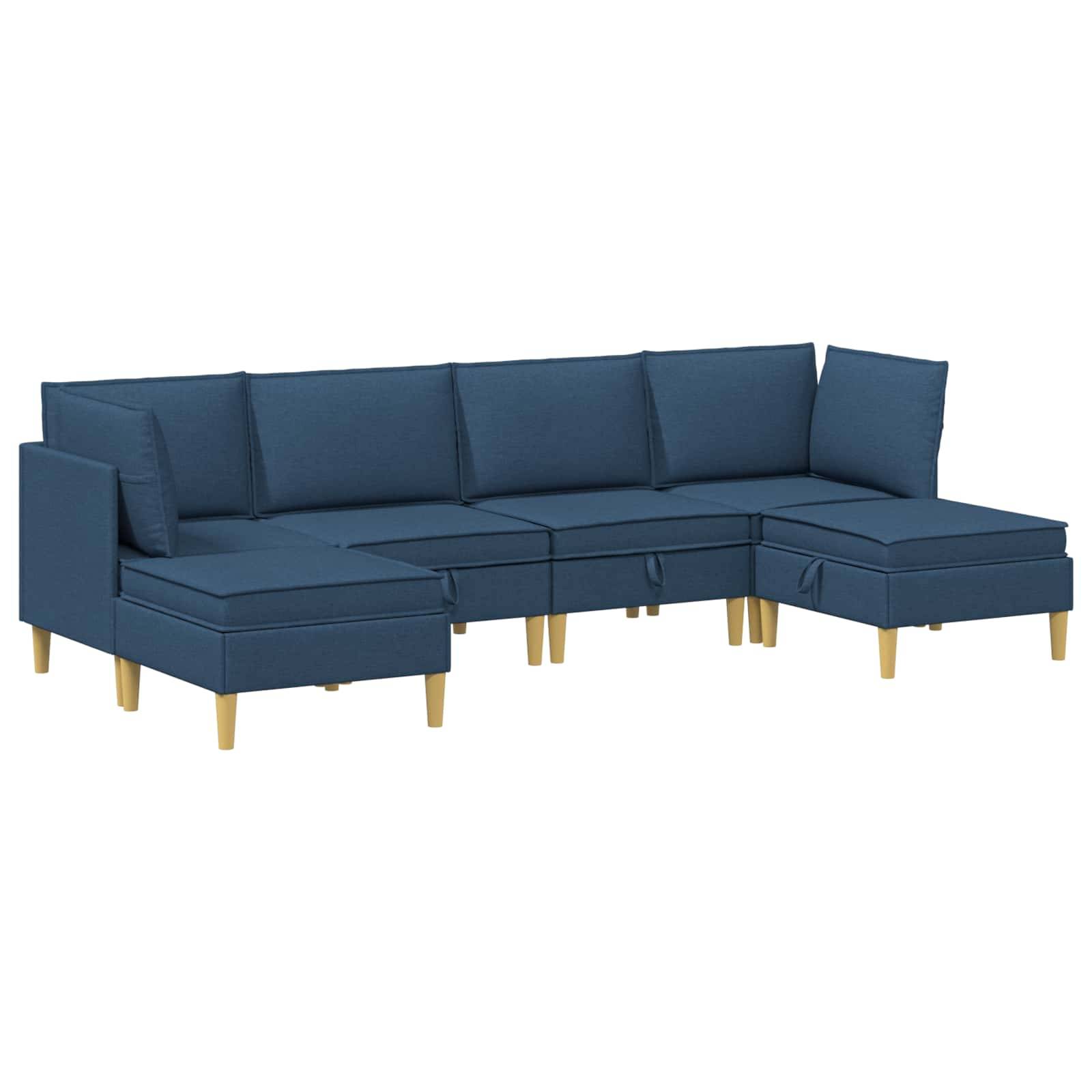 vidaXL Wohnzimmergarnitur mit Kissen mit Speicher 6 pcs Blau Stoff