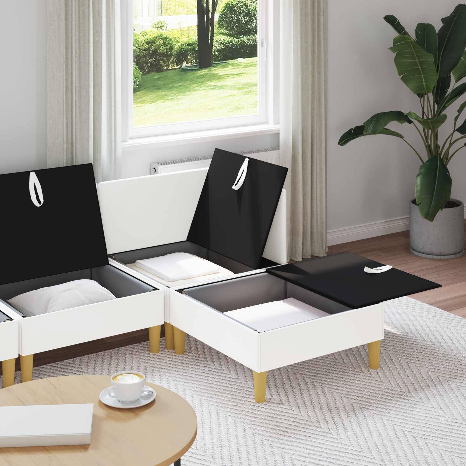 vidaXL Wohnzimmergarnitur mit Kissen mit Speicher 4 pcs Weiß Stoff