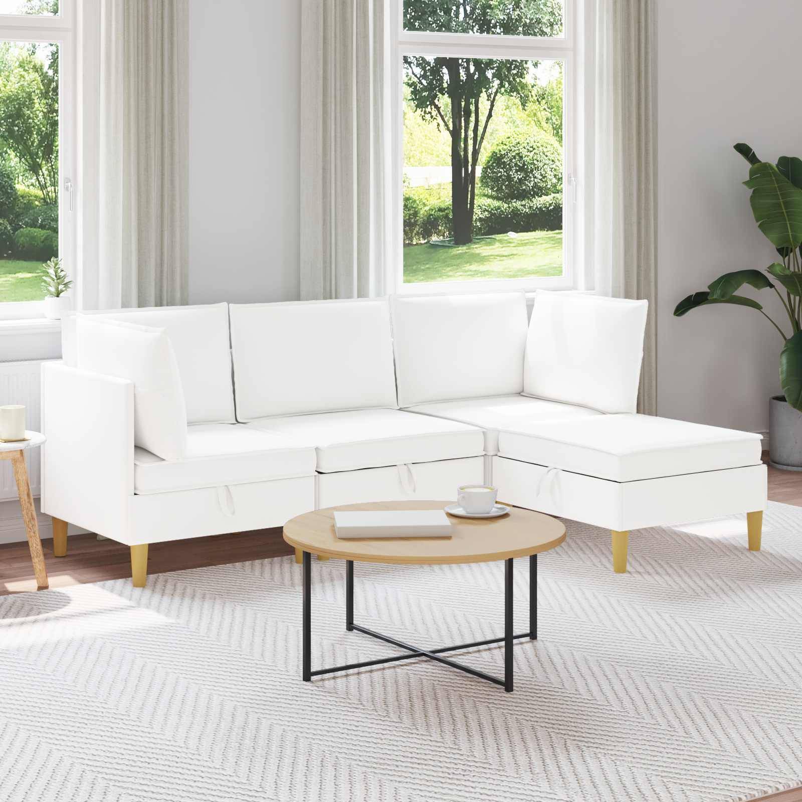 vidaXL Wohnzimmergarnitur mit Kissen mit Speicher 4 pcs Weiß Stoff