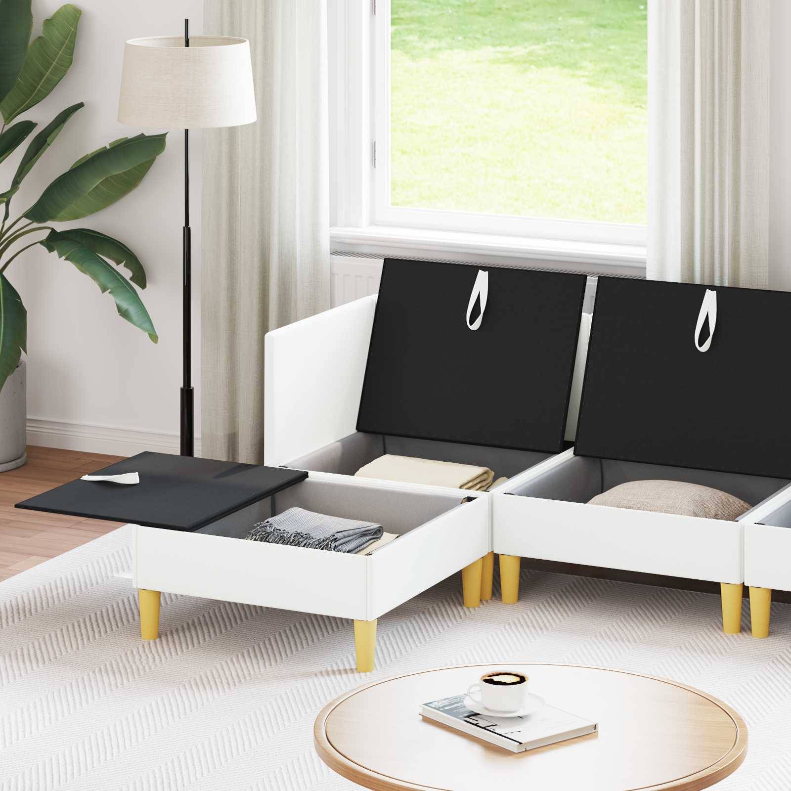 vidaXL Wohnzimmergarnitur mit Kissen mit Speicher 6 pcs Weiß Stoff