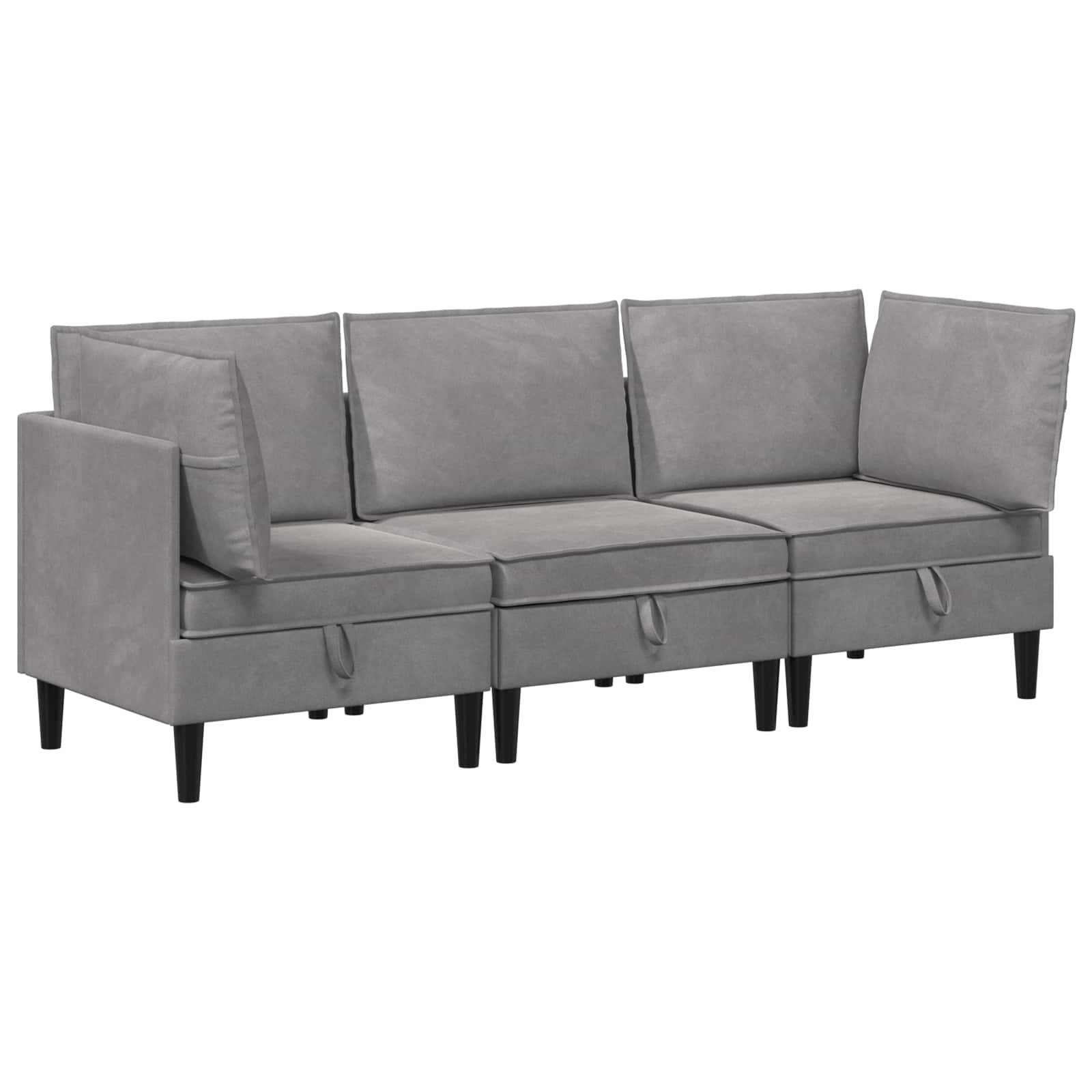 vidaXL Wohnzimmergarnitur mit Kissen mit Speicher 3 pcs Hellgrau Samt
