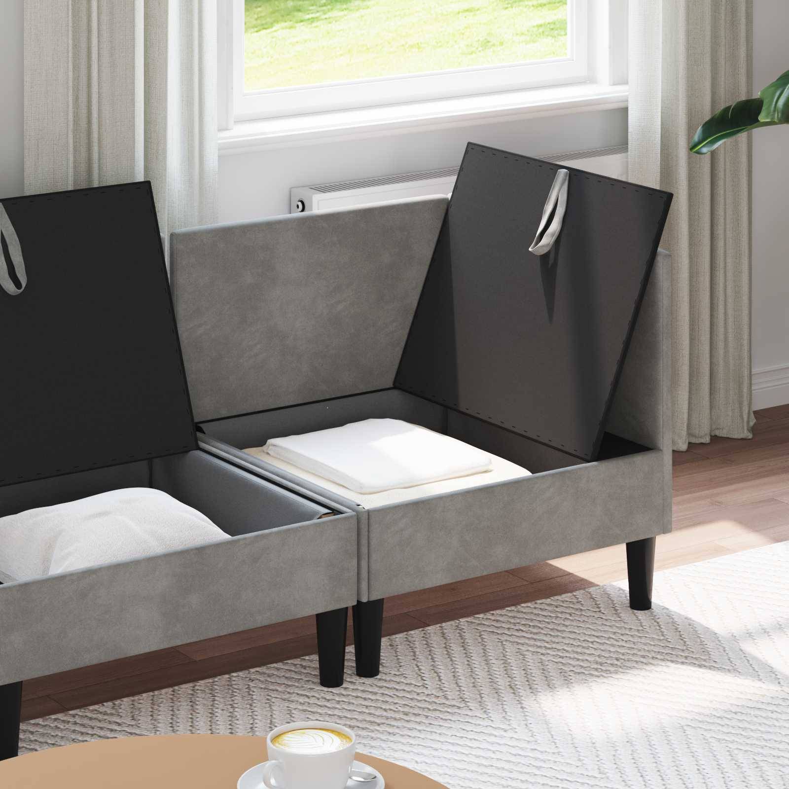 vidaXL Wohnzimmergarnitur mit Kissen mit Speicher 3 pcs Hellgrau Samt