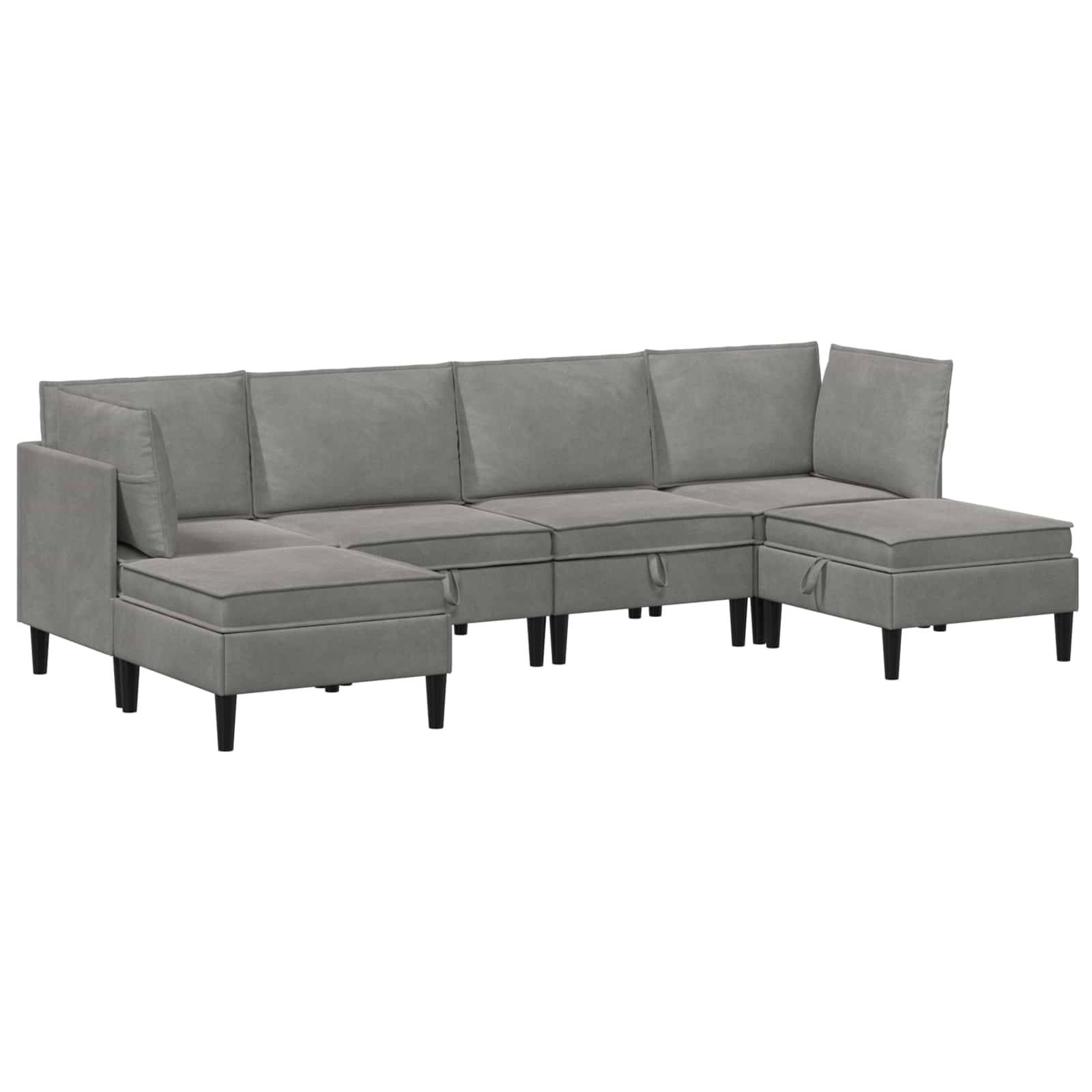 vidaXL Wohnzimmergarnitur mit Kissen mit Speicher 6 pcs Hellgrau Samt