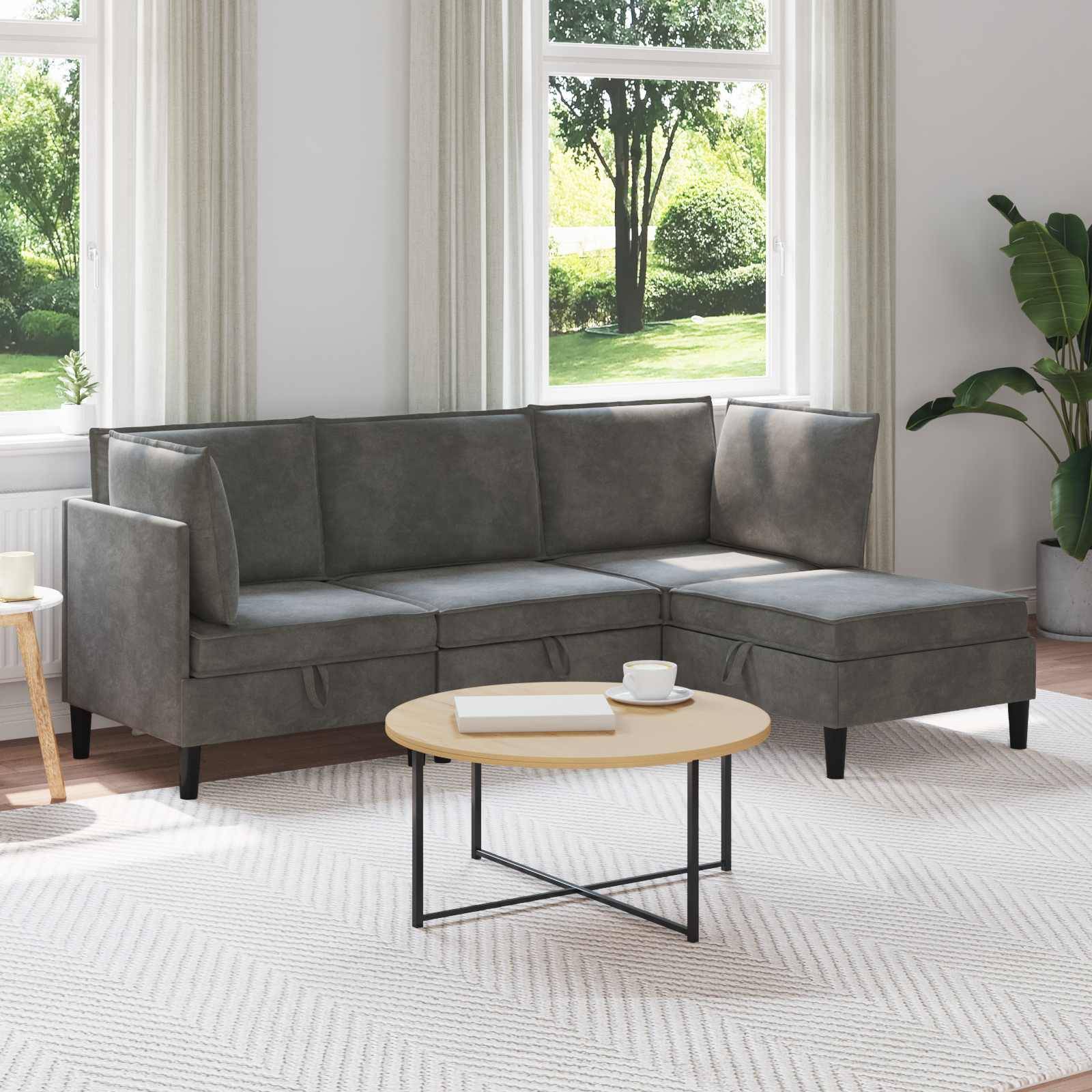 vidaXL Wohnzimmergarnitur mit Kissen 4 pcs Dunkelgrau Samt
