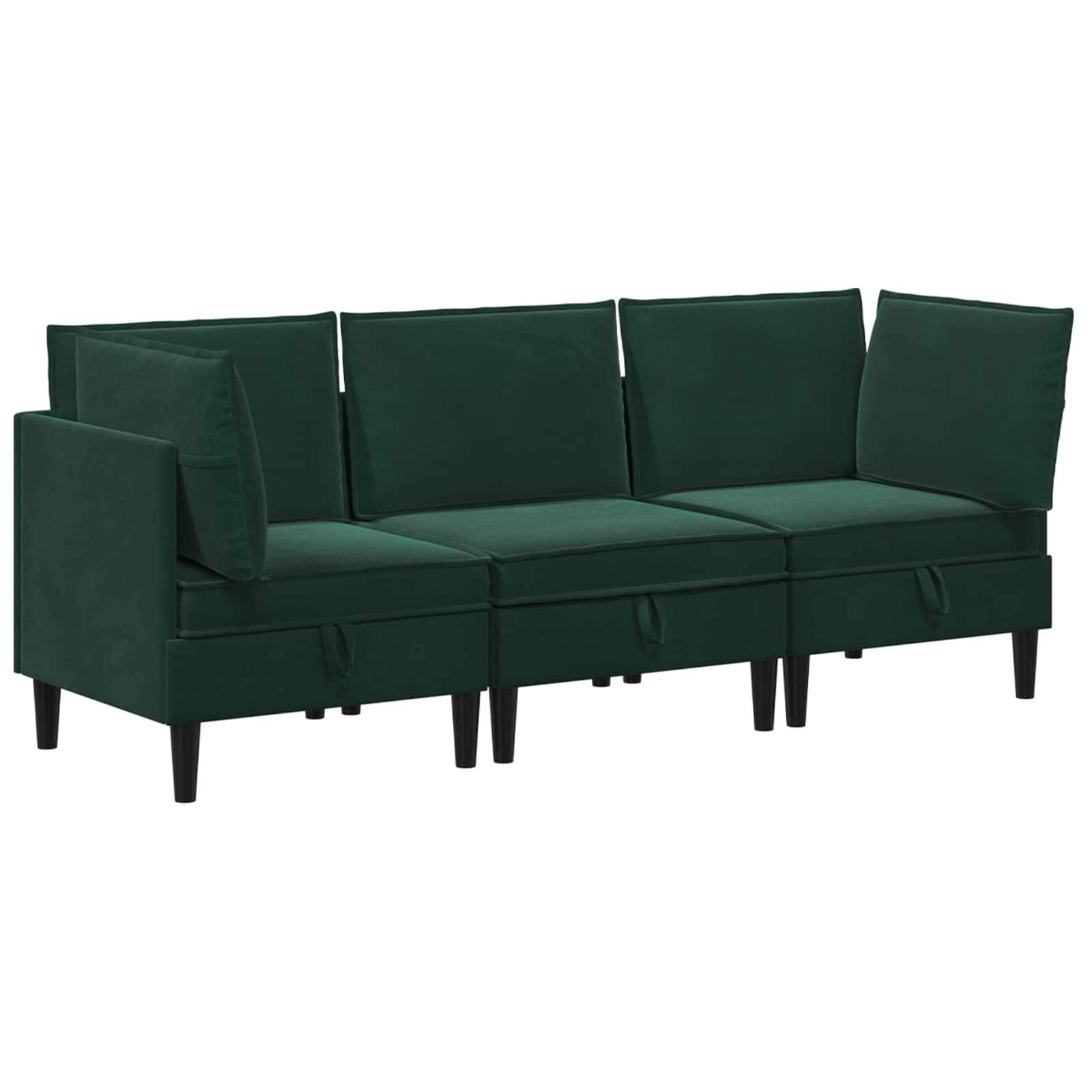 vidaXL Wohnzimmergarnitur mit Kissen 3 pcs Dunkelgrün Samt