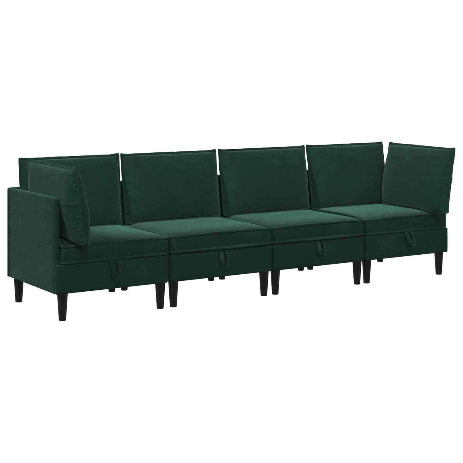 vidaXL Wohnzimmergarnitur mit Kissen 4 pcs Dunkelgrün Samt