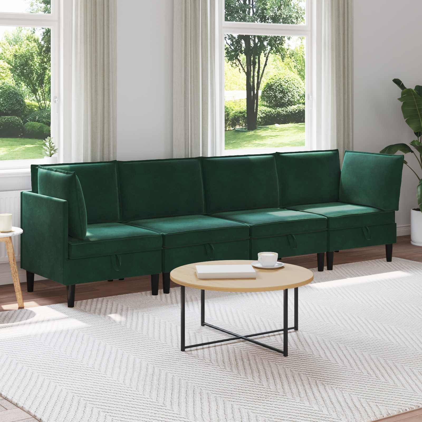 vidaXL Wohnzimmergarnitur mit Kissen 4 pcs Dunkelgrün Samt