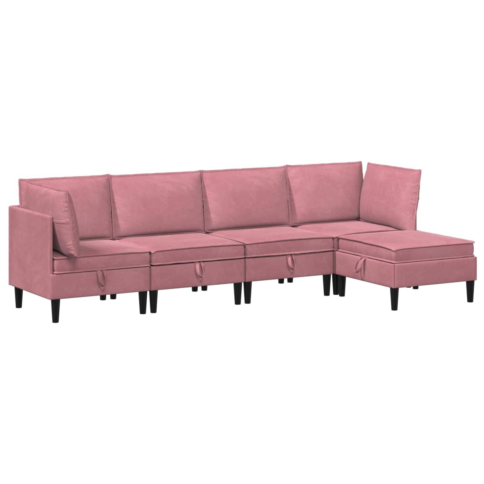 vidaXL Wohnzimmergarnitur mit Kissen mit Speicher 5 pcs Rosa Samt