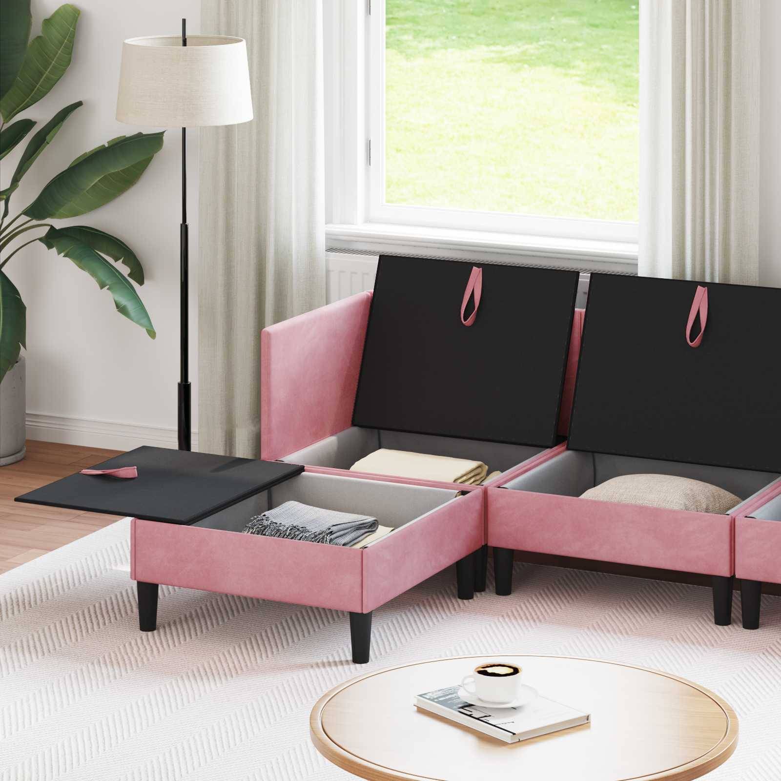 vidaXL Wohnzimmergarnitur mit Kissen mit Speicher 5 pcs Rosa Samt