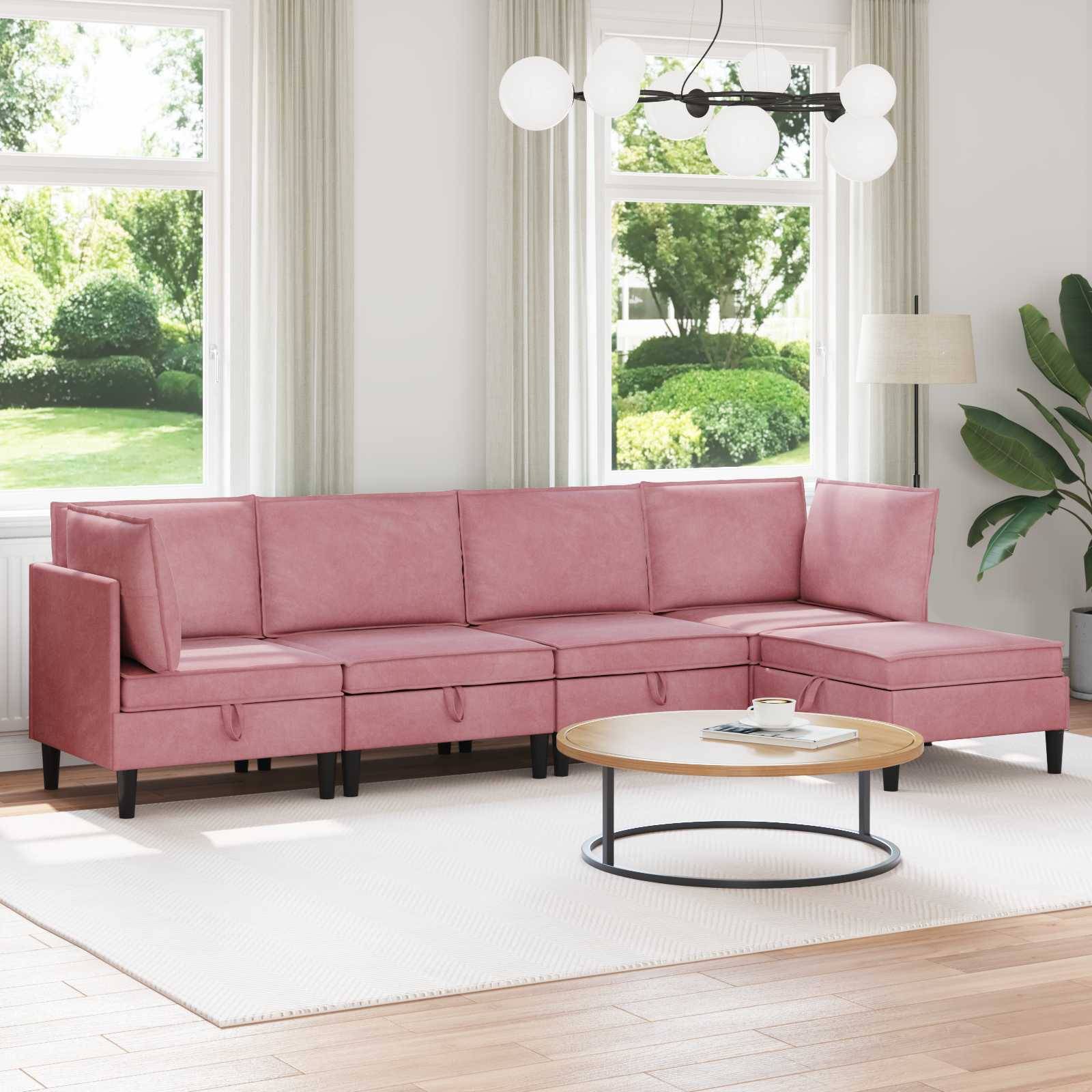 vidaXL Wohnzimmergarnitur mit Kissen mit Speicher 5 pcs Rosa Samt