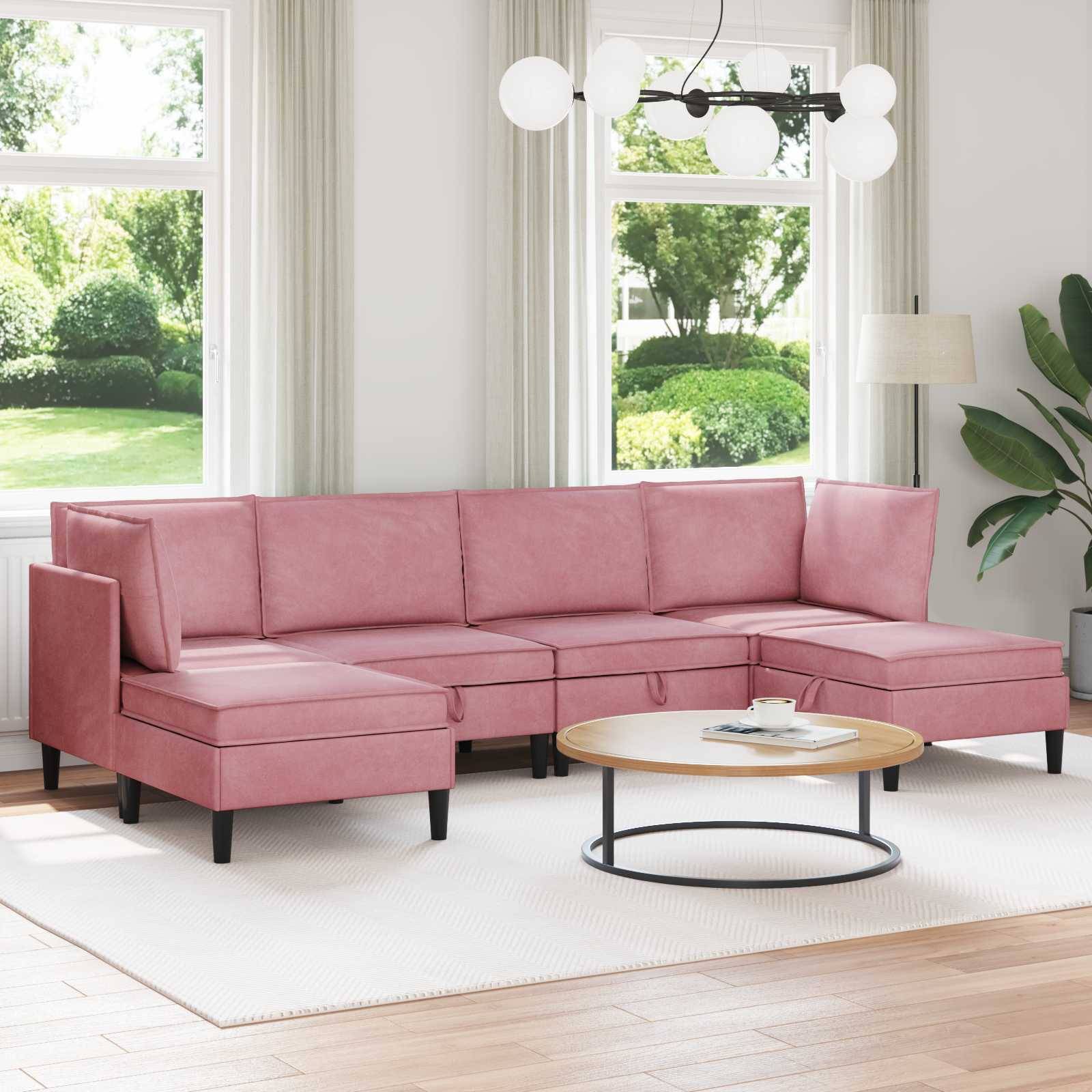 vidaXL Wohnzimmergarnitur mit Kissen mit Speicher 6 pcs Rosa Samt