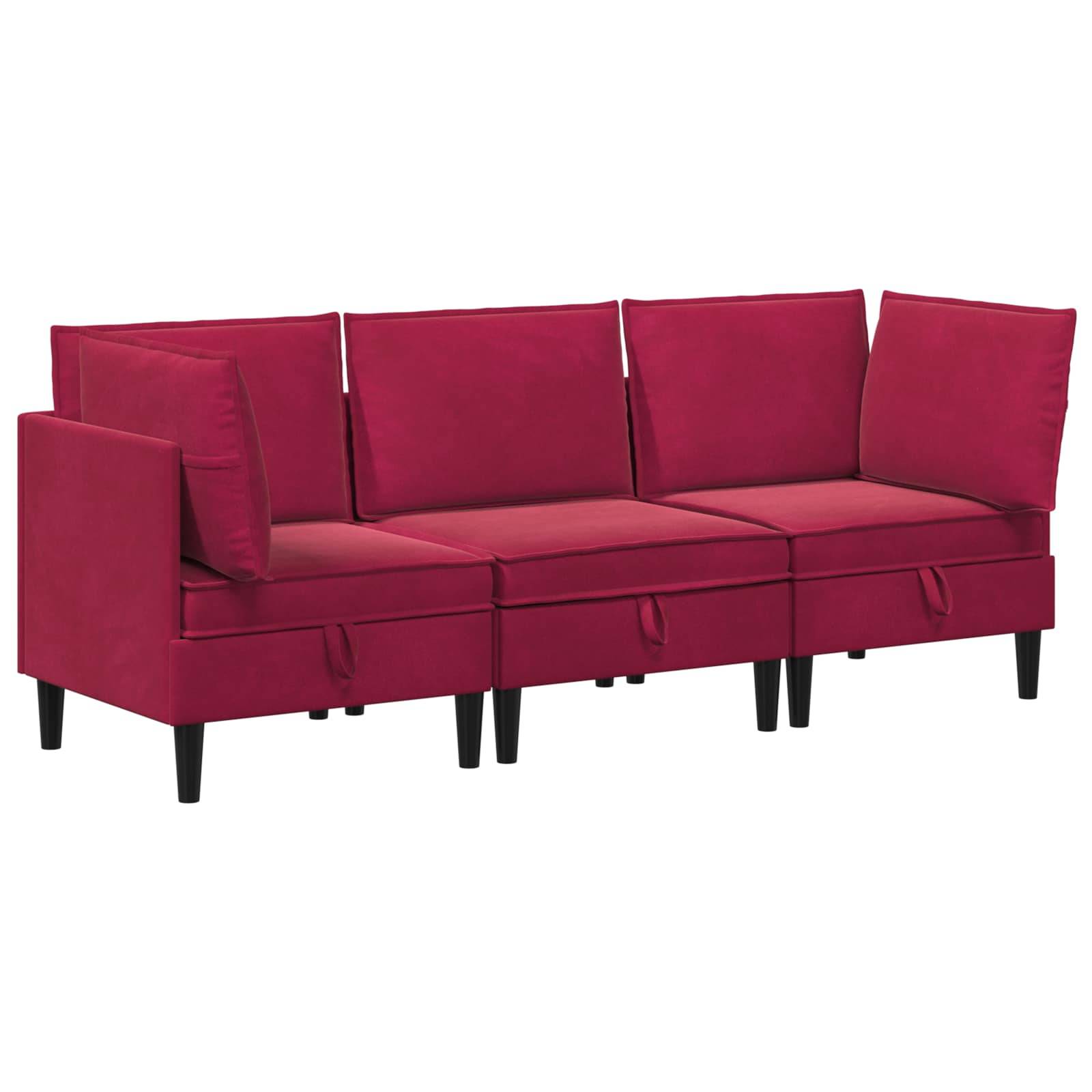 vidaXL Wohnzimmergarnitur mit Kissen mit Speicher 3 pcs Weinrot Samt