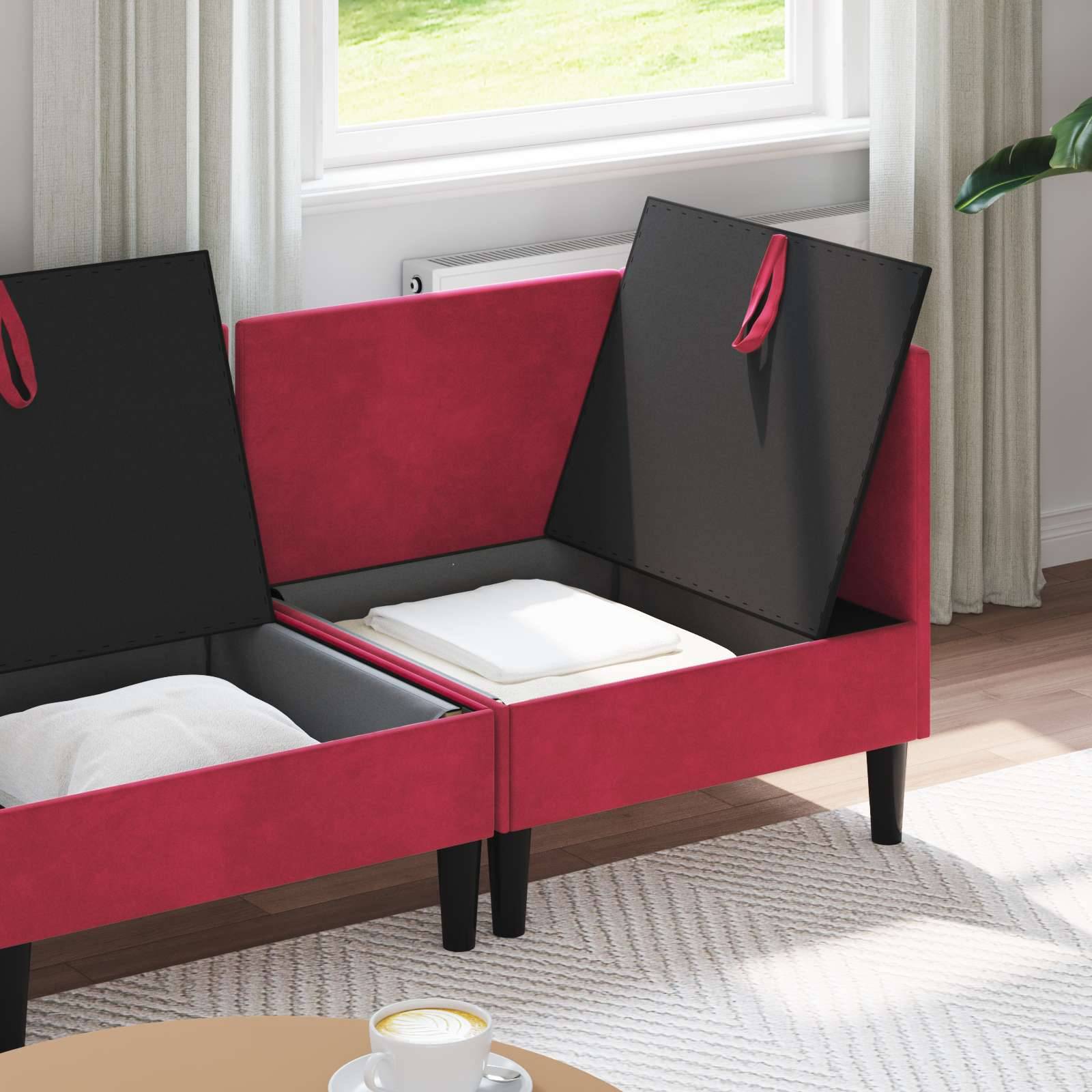 vidaXL Wohnzimmergarnitur mit Kissen mit Speicher 3 pcs Weinrot Samt