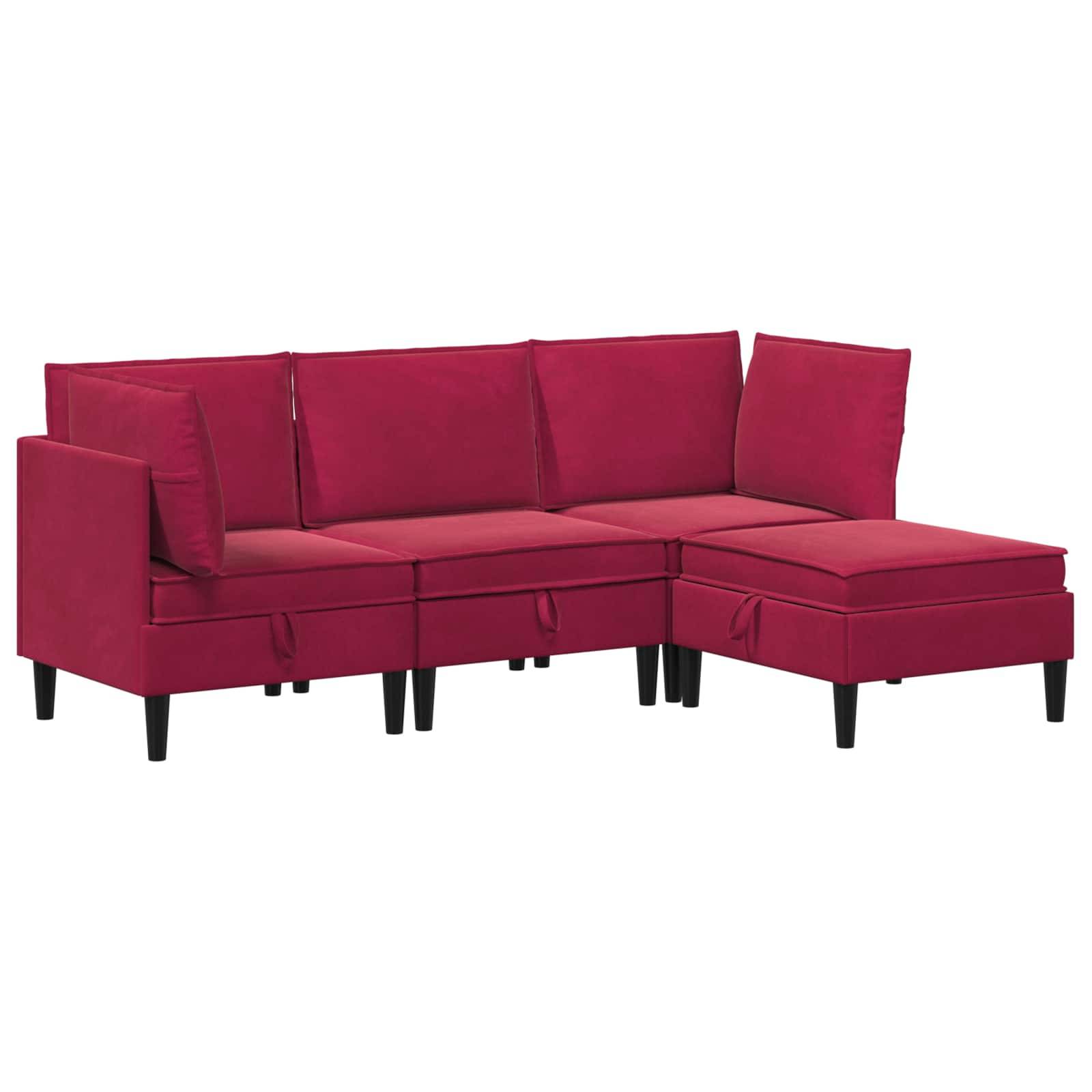 vidaXL Wohnzimmergarnitur mit Kissen mit Speicher 4 pcs Weinrot Samt