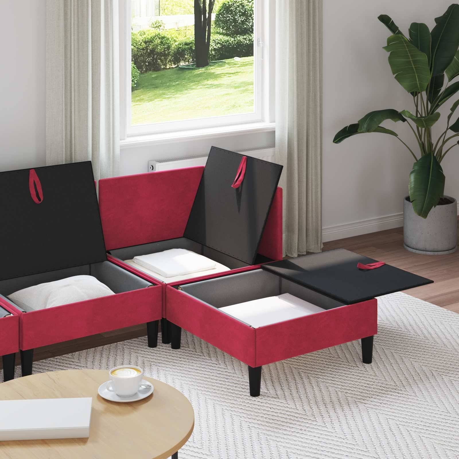 vidaXL Wohnzimmergarnitur mit Kissen mit Speicher 4 pcs Weinrot Samt
